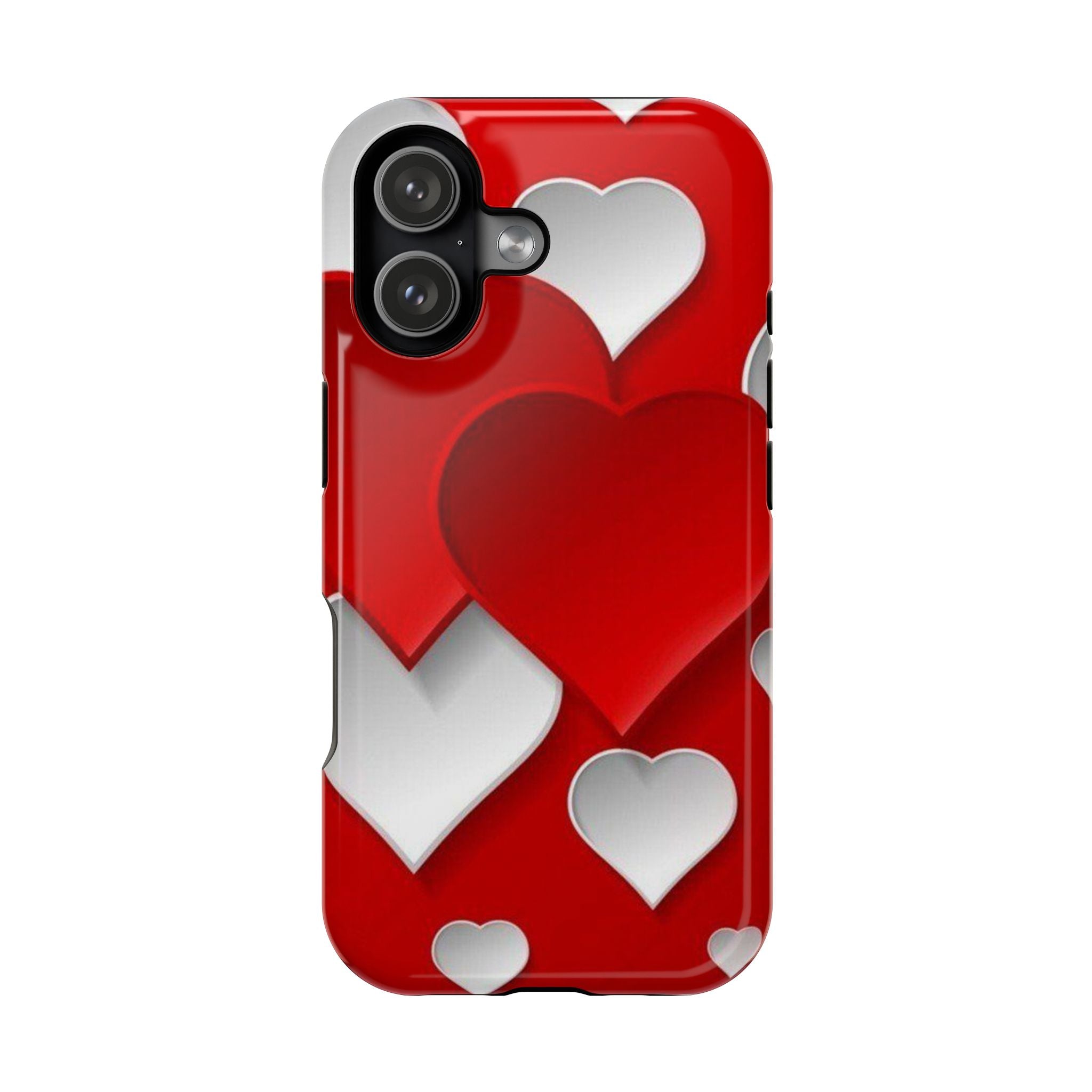 Shuffled Heart Pattern Magnetic Impact Phone Case Fits iPhone 13-17— Pink & Red Valentine's Protective Cover