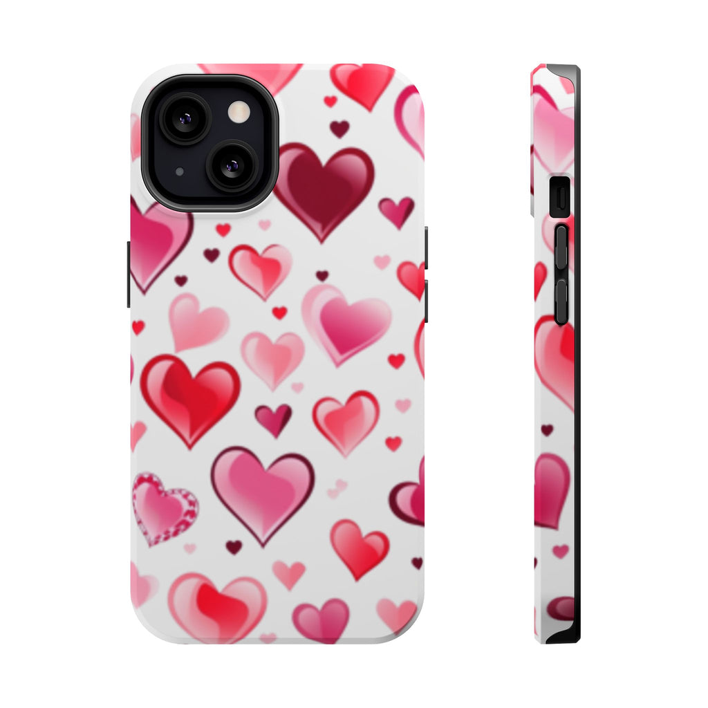 Heart Pattern Magnetic Impact Phone Case Fits iPhone 13-17— Pink & Red Valentine's Protective Cover