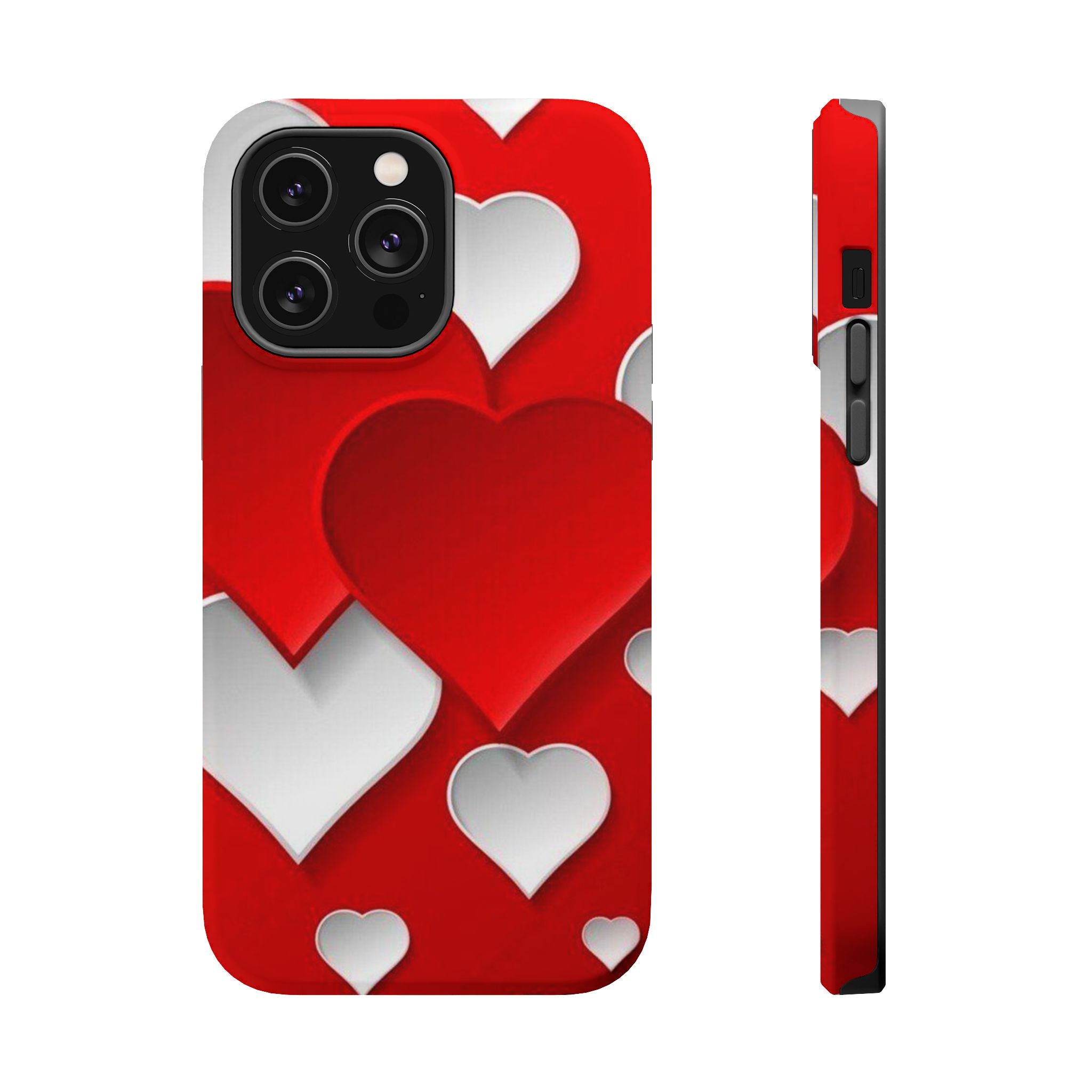 Shuffled Heart Pattern Magnetic Impact Phone Case Fits iPhone 13-17— Pink & Red Valentine's Protective Cover