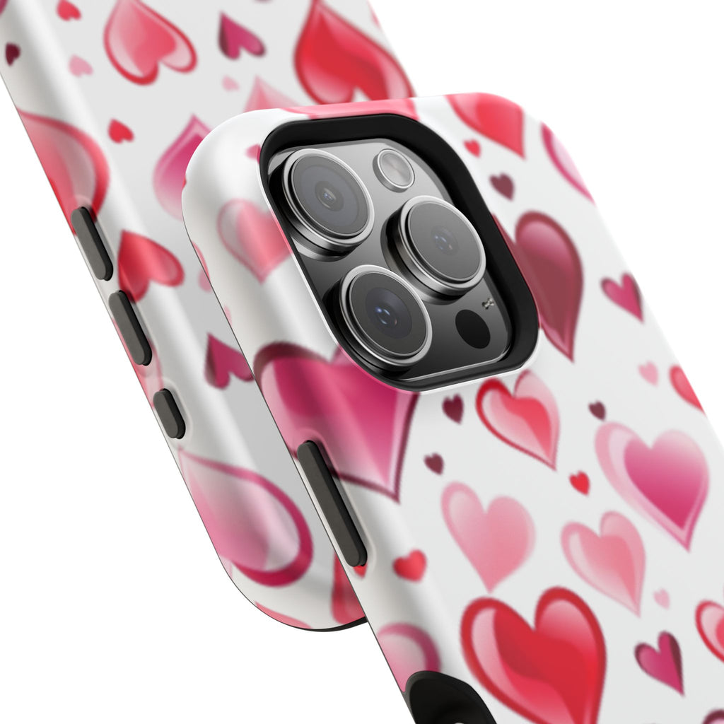 Heart Pattern Magnetic Impact Phone Case Fits iPhone 13-17— Pink & Red Valentine's Protective Cover