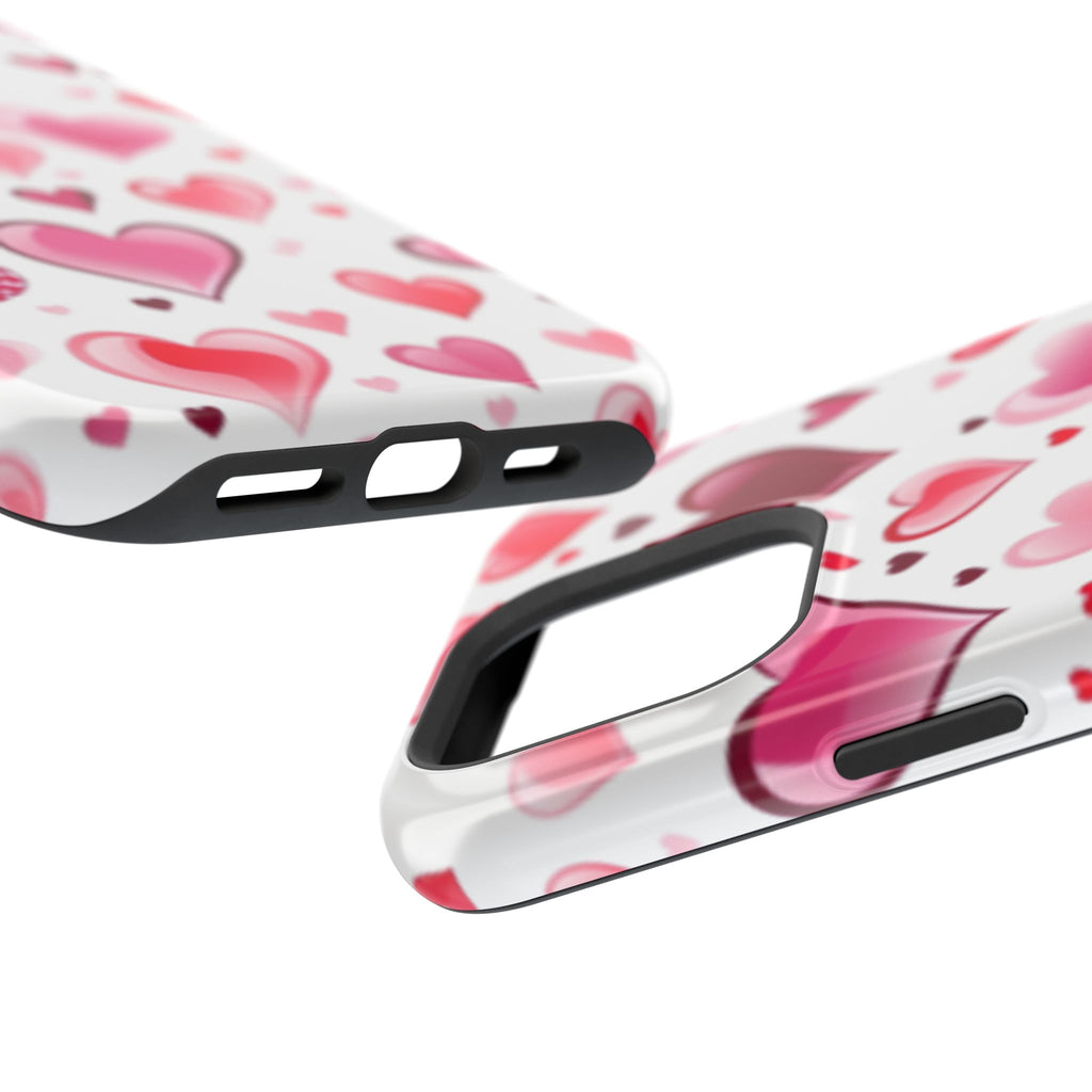 Heart Pattern Magnetic Impact Phone Case Fits iPhone 13-17— Pink & Red Valentine's Protective Cover