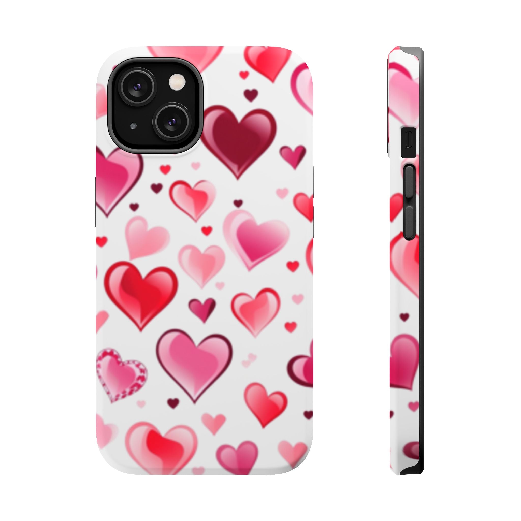 Heart Pattern Magnetic Impact Phone Case Fits iPhone 13-17— Pink & Red Valentine's Protective Cover