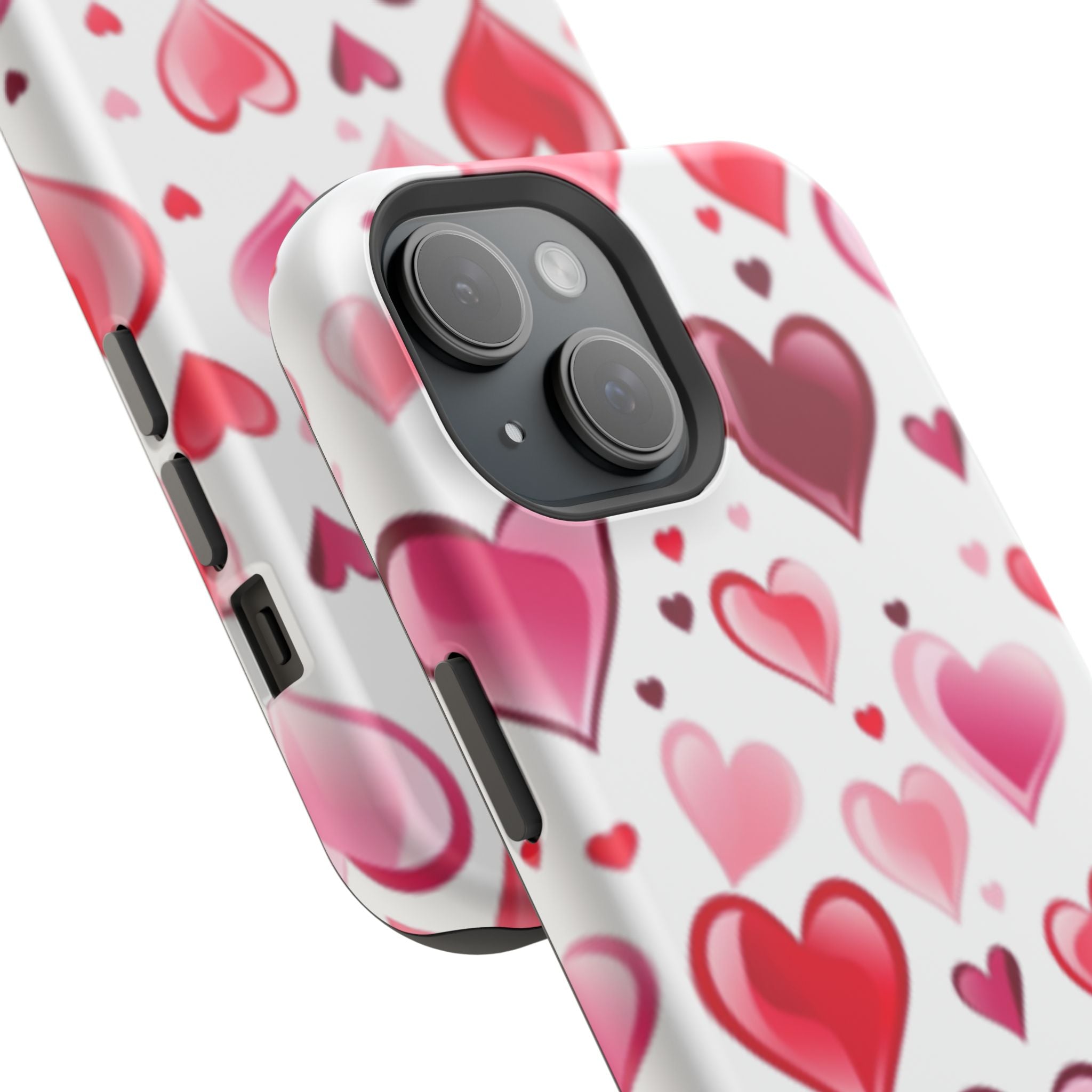 Heart Pattern Magnetic Impact Phone Case Fits iPhone 13-17— Pink & Red Valentine's Protective Cover