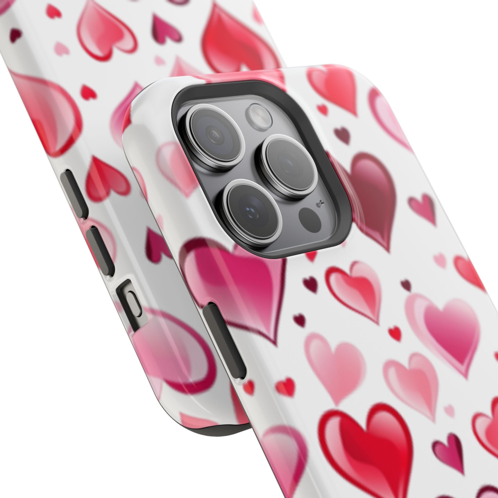 Heart Pattern Magnetic Impact Phone Case Fits iPhone 13-17— Pink & Red Valentine's Protective Cover