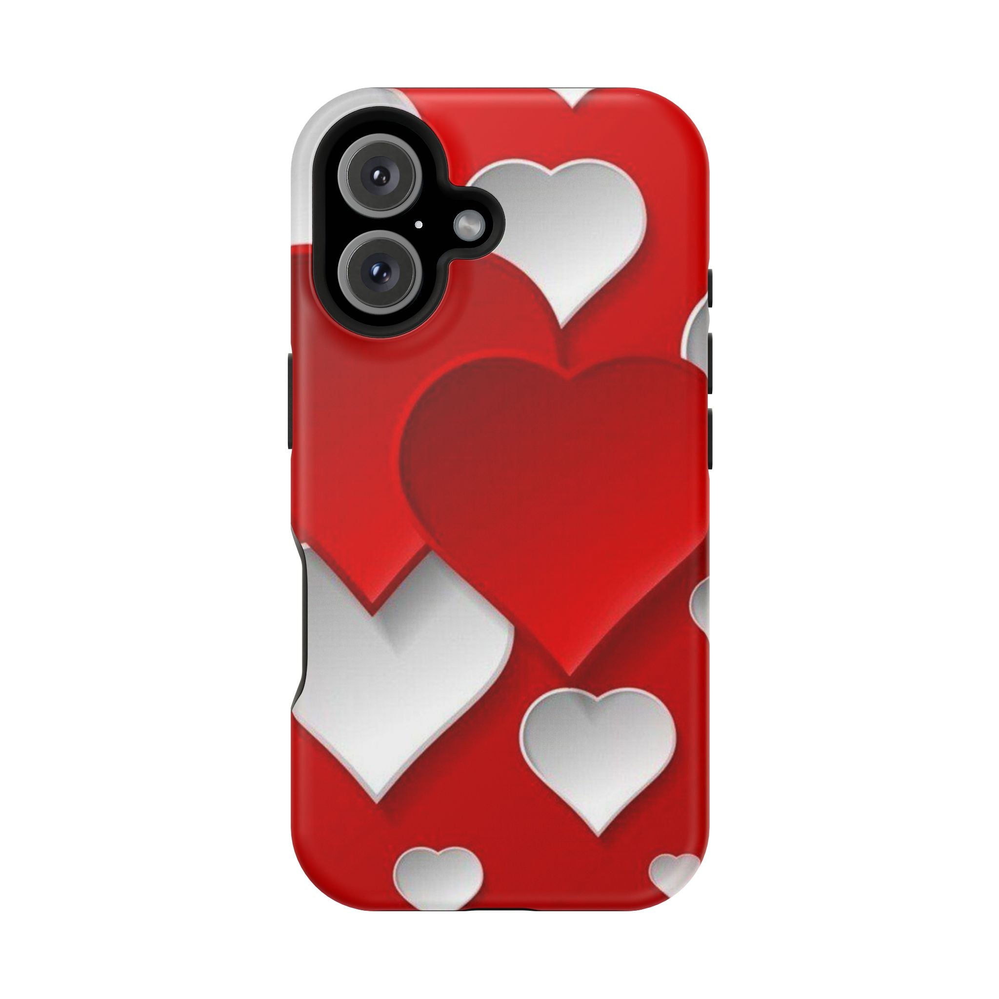 Shuffled Heart Pattern Magnetic Impact Phone Case Fits iPhone 13-17— Pink & Red Valentine's Protective Cover