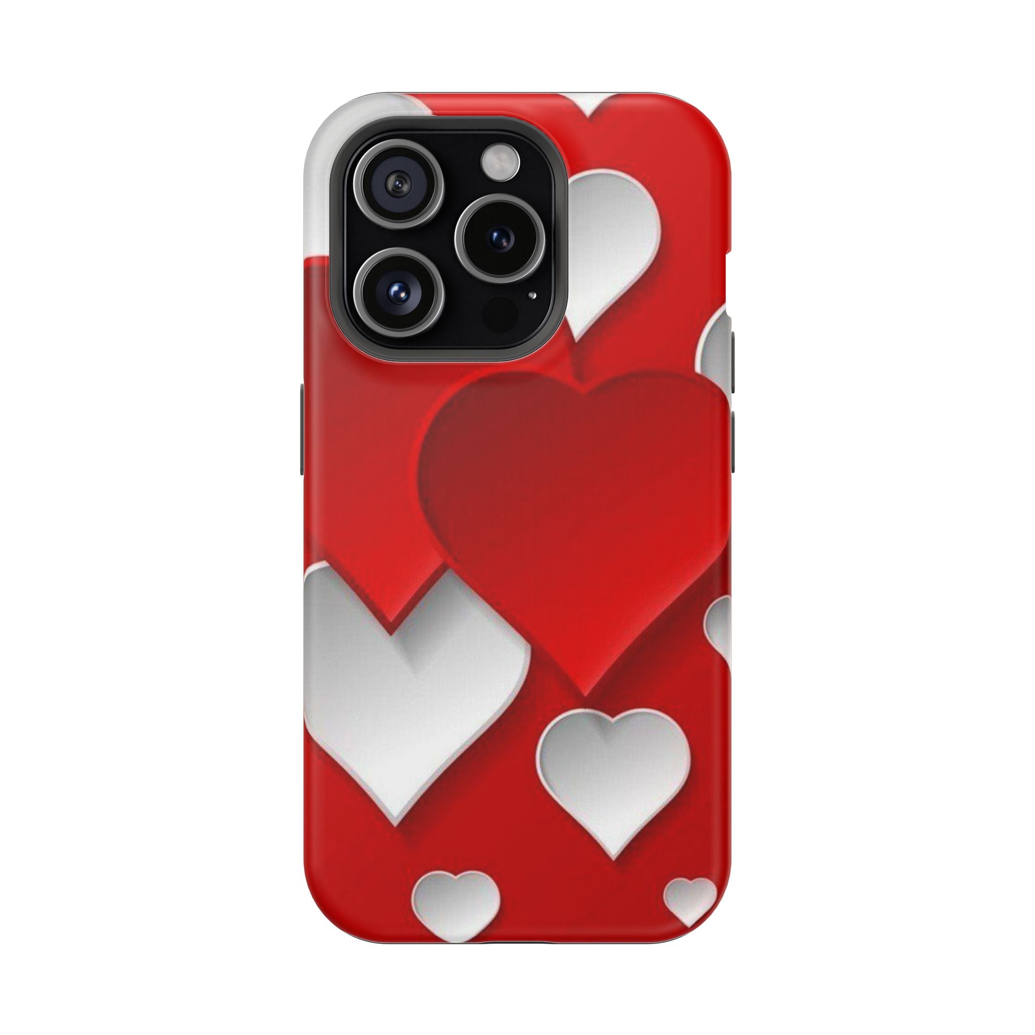 Shuffled Heart Pattern Magnetic Impact Phone Case Fits iPhone 13-17— Pink & Red Valentine's Protective Cover