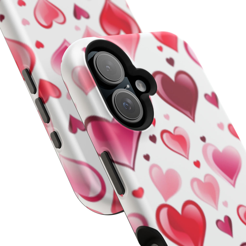 Heart Pattern Magnetic Impact Phone Case Fits iPhone 13-17— Pink & Red Valentine's Protective Cover
