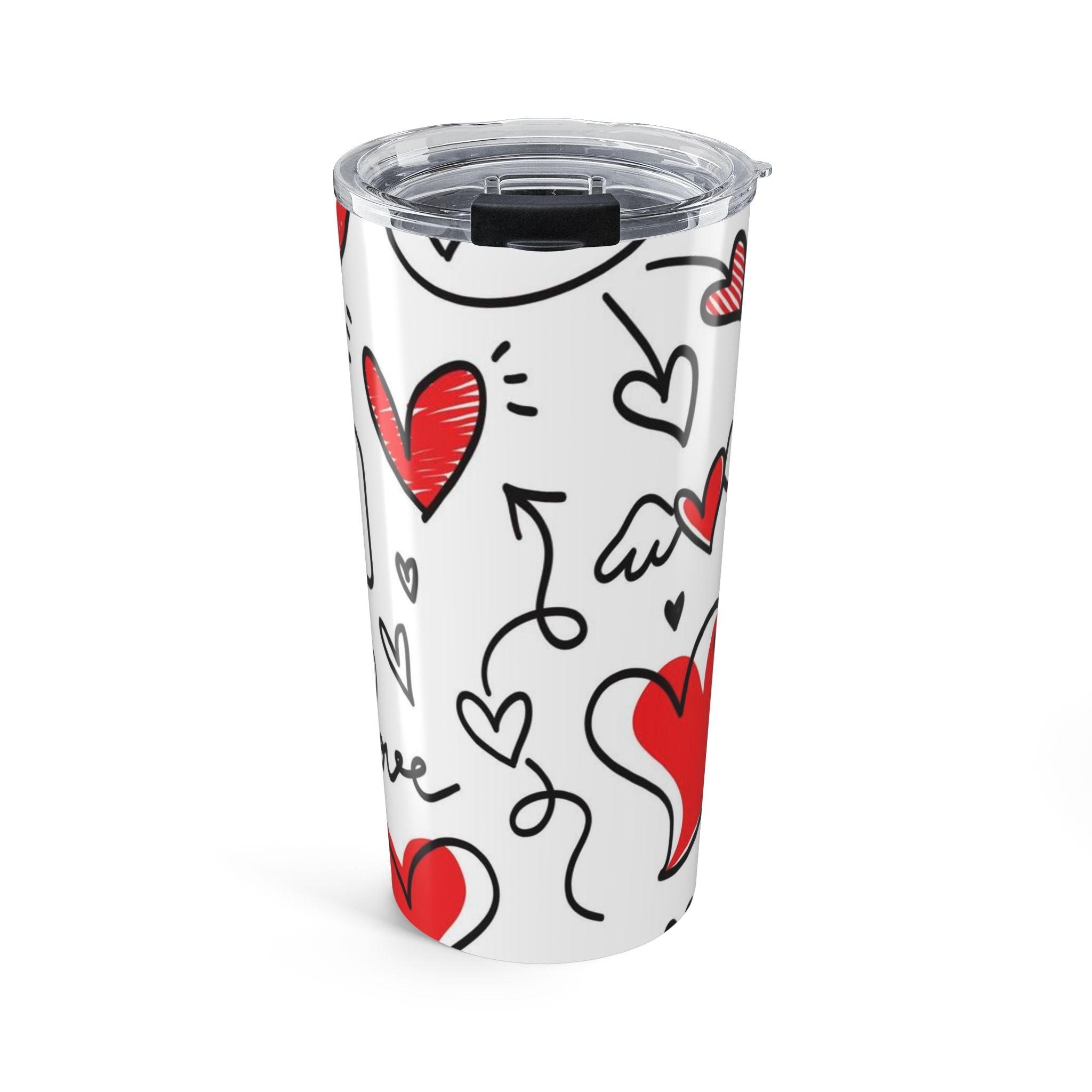 20oz Simple Heart Drawing Pattern Tumbler – Red and Black Travel Cup