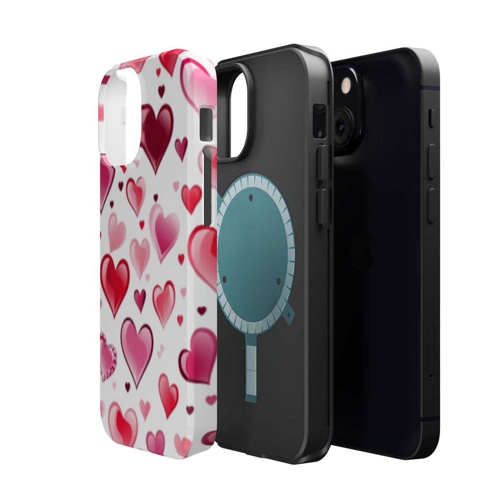 Heart Pattern Magnetic Impact Phone Case Fits iPhone 13-17— Pink & Red Valentine's Protective Cover