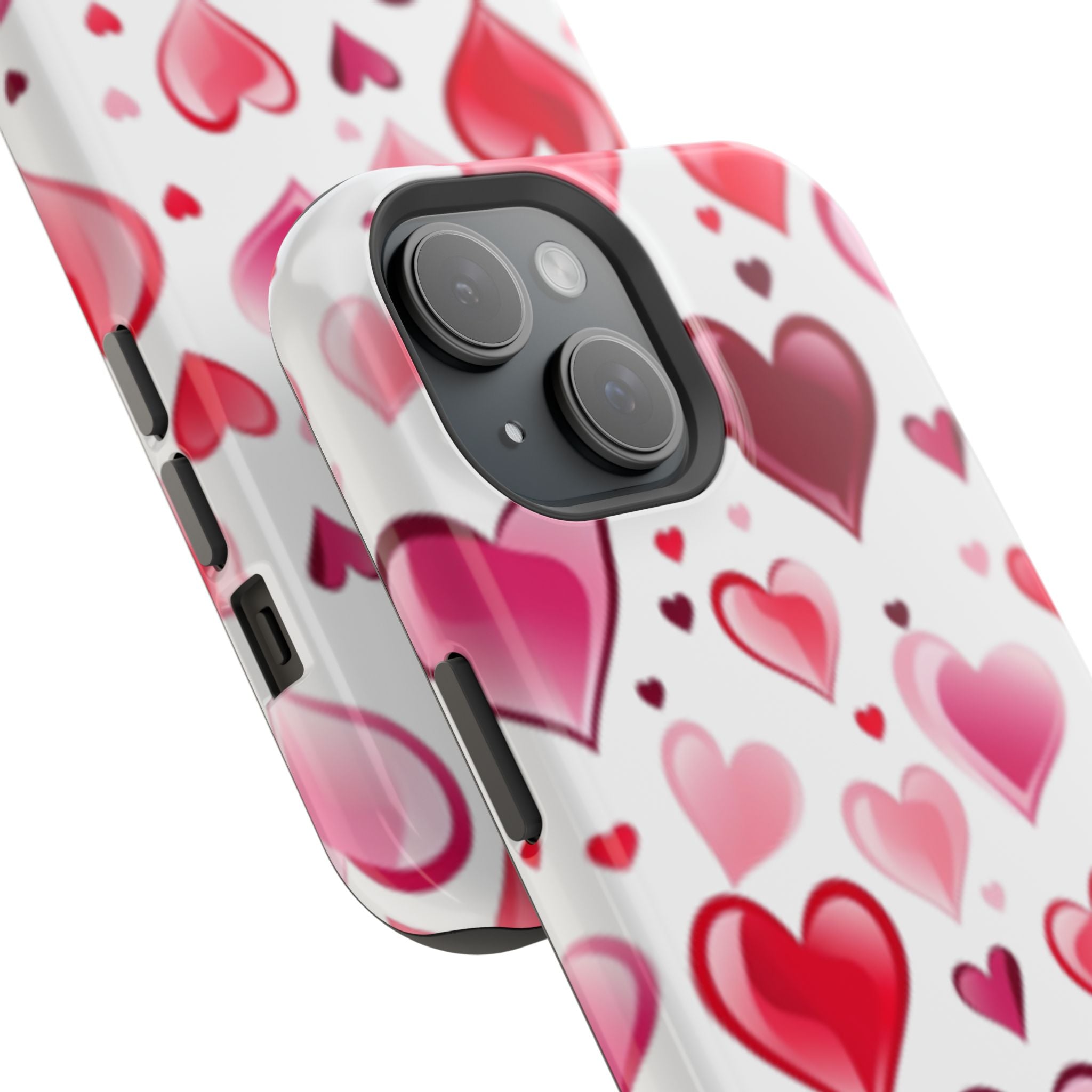 Heart Pattern Magnetic Impact Phone Case Fits iPhone 13-17— Pink & Red Valentine's Protective Cover