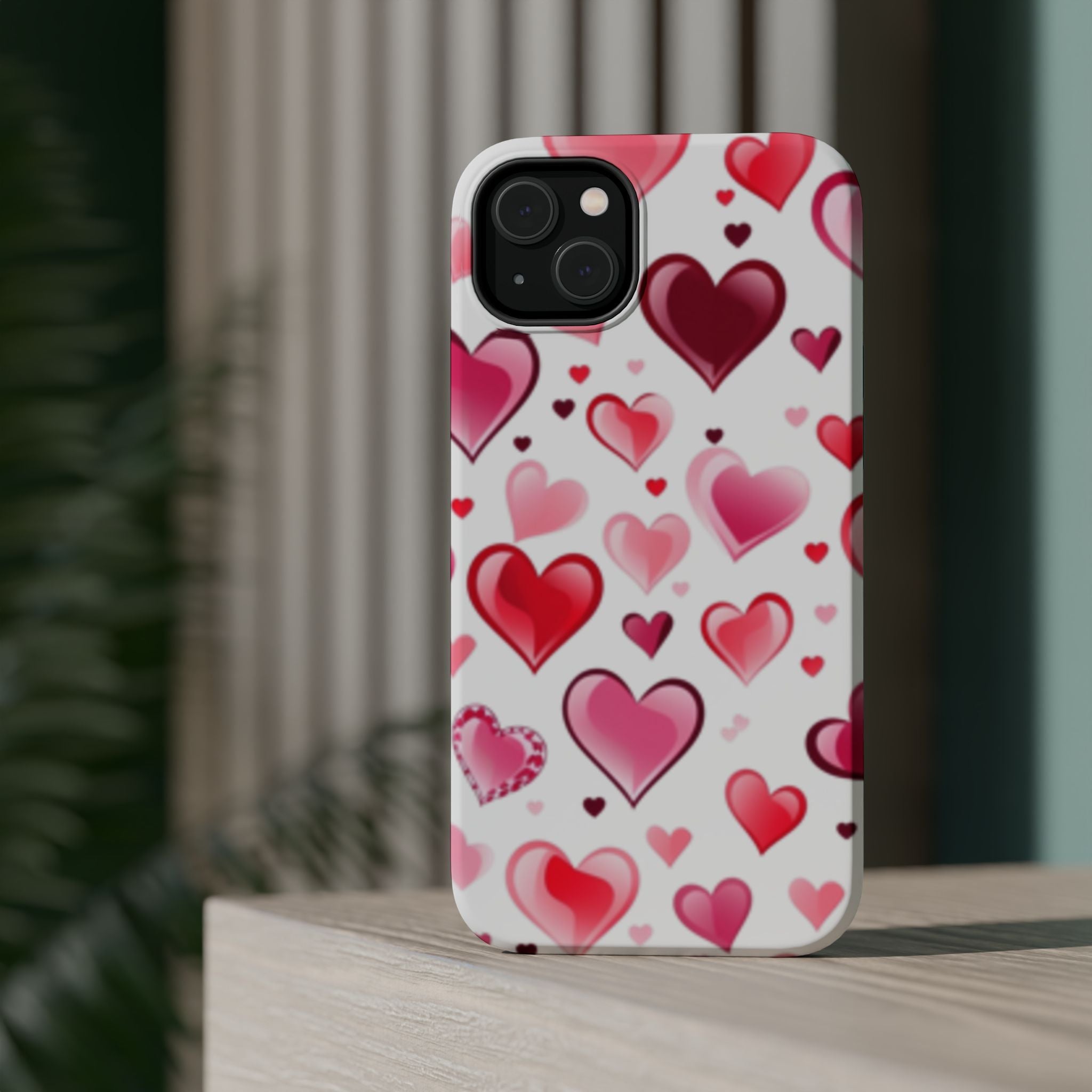Heart Pattern Magnetic Impact Phone Case Fits iPhone 13-17— Pink & Red Valentine's Protective Cover