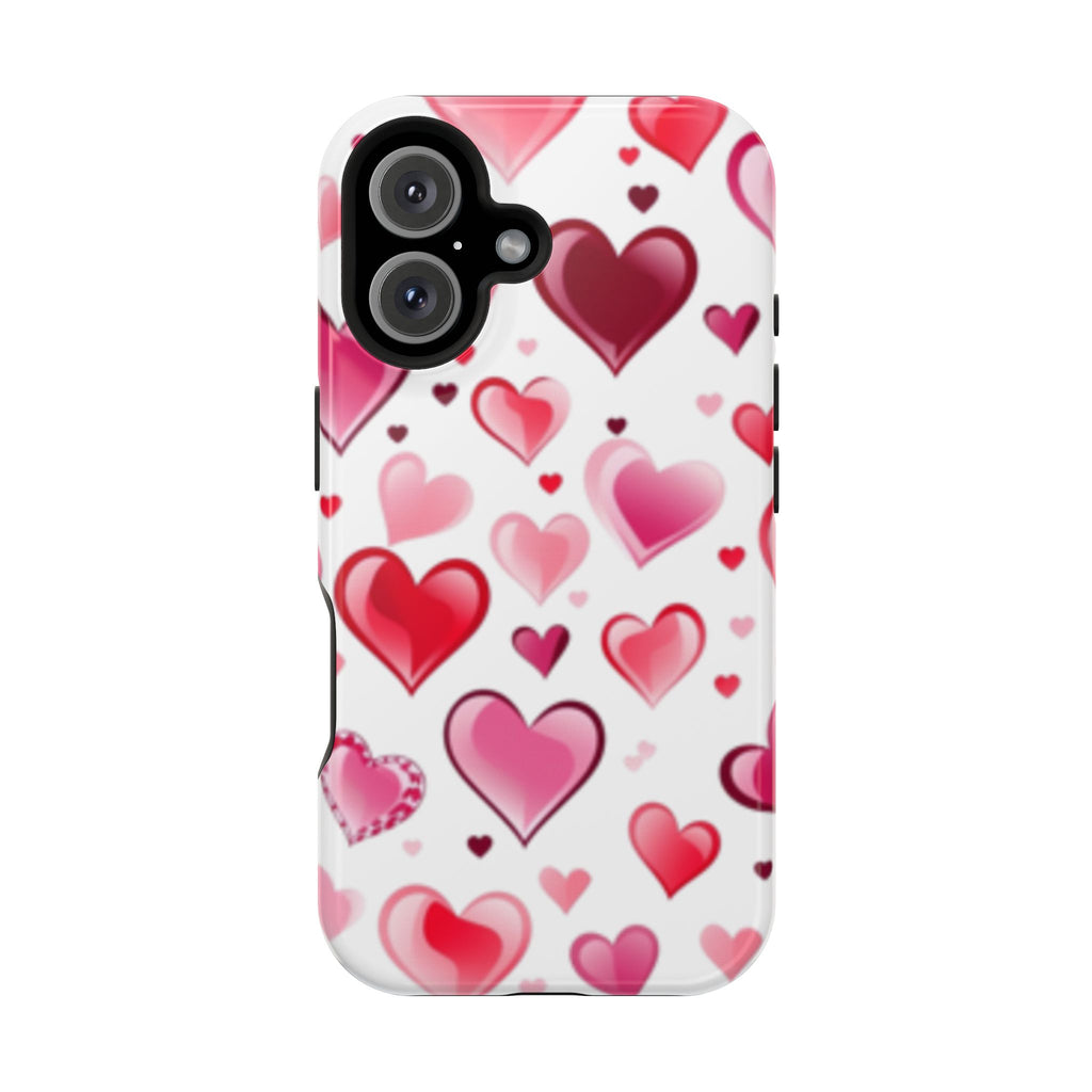 Heart Pattern Magnetic Impact Phone Case Fits iPhone 13-17— Pink & Red Valentine's Protective Cover