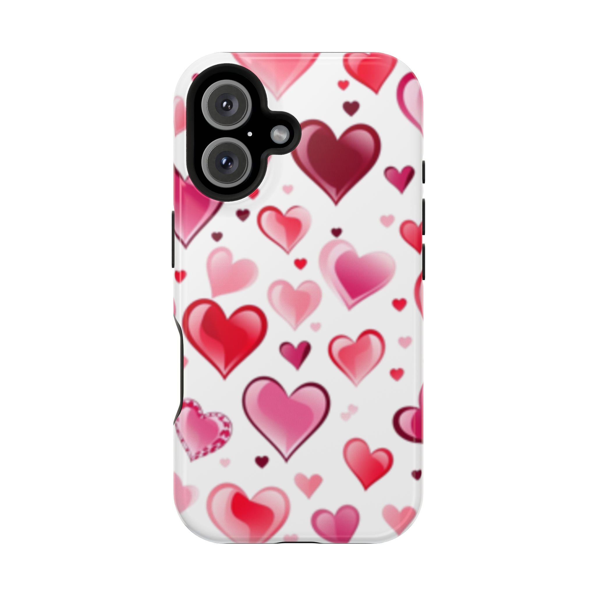 Heart Pattern Magnetic Impact Phone Case Fits iPhone 13-17— Pink & Red Valentine's Protective Cover