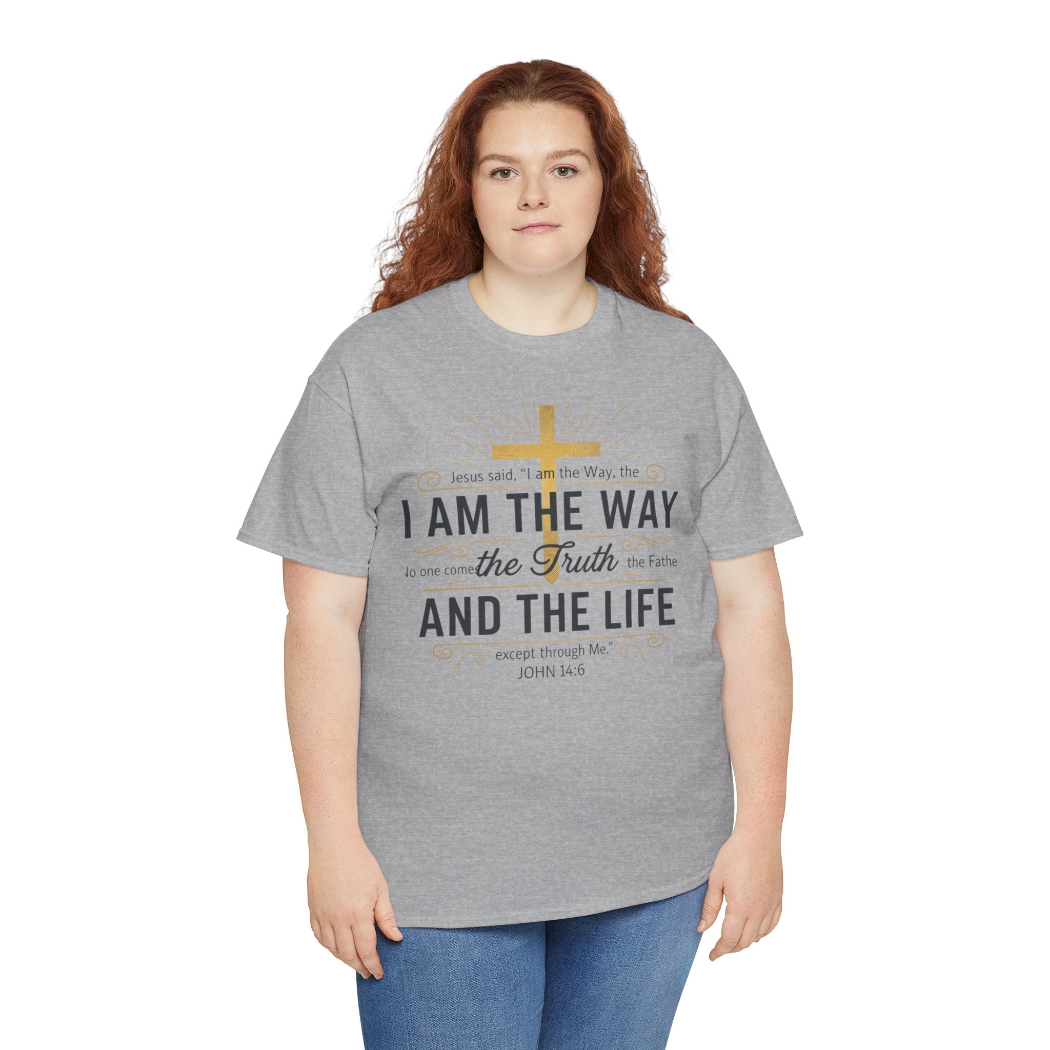 I Am The Way Christian T-Shirt — John 14:6 Faith Tee with Gold Cross