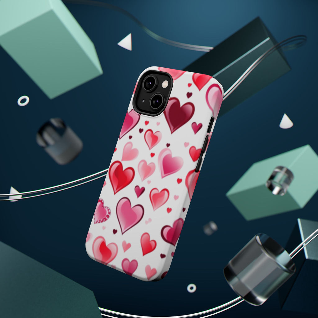 Heart Pattern Magnetic Impact Phone Case Fits iPhone 13-17— Pink & Red Valentine's Protective Cover