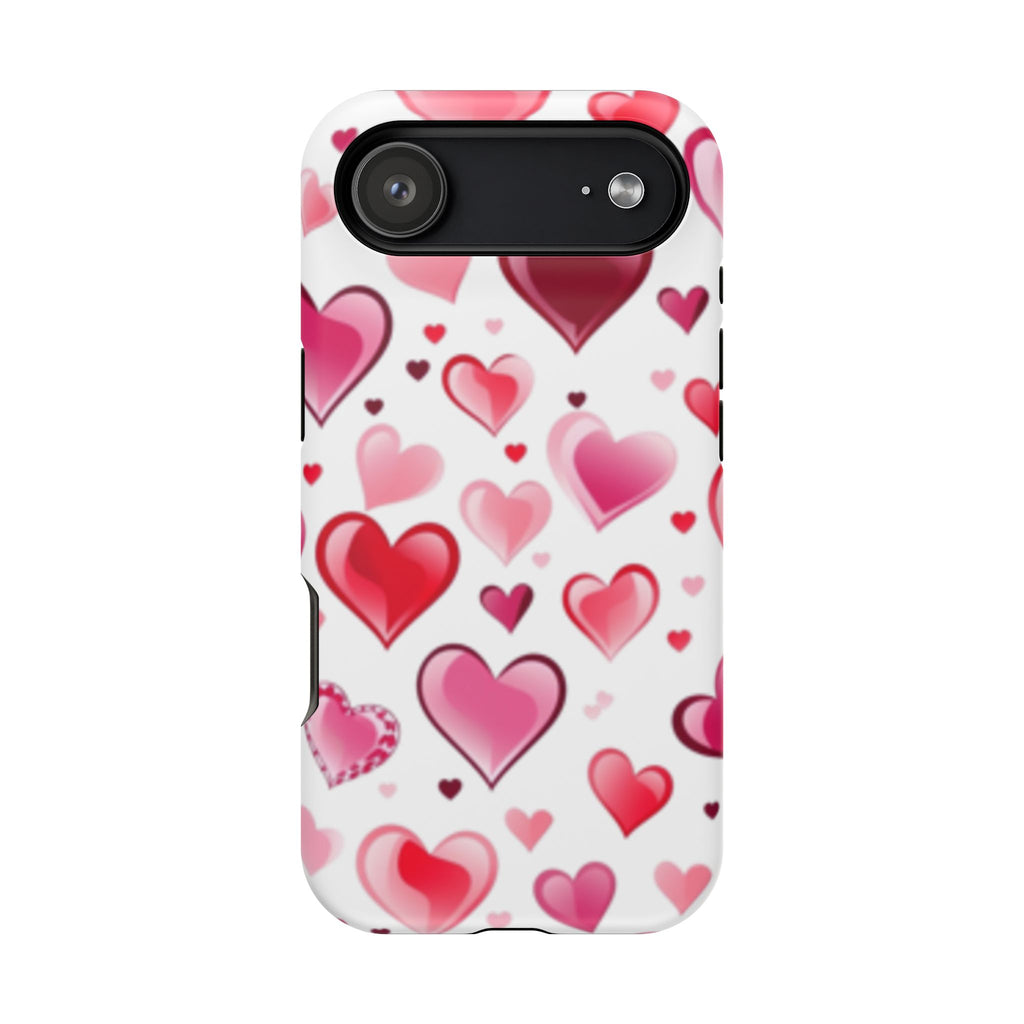 Heart Pattern Magnetic Impact Phone Case Fits iPhone 13-17— Pink & Red Valentine's Protective Cover