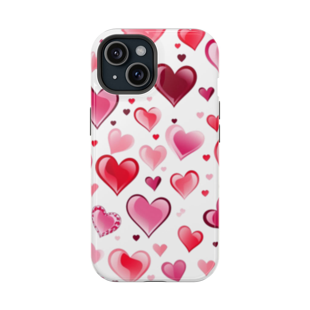 Heart Pattern Magnetic Impact Phone Case Fits iPhone 13-17— Pink & Red Valentine's Protective Cover