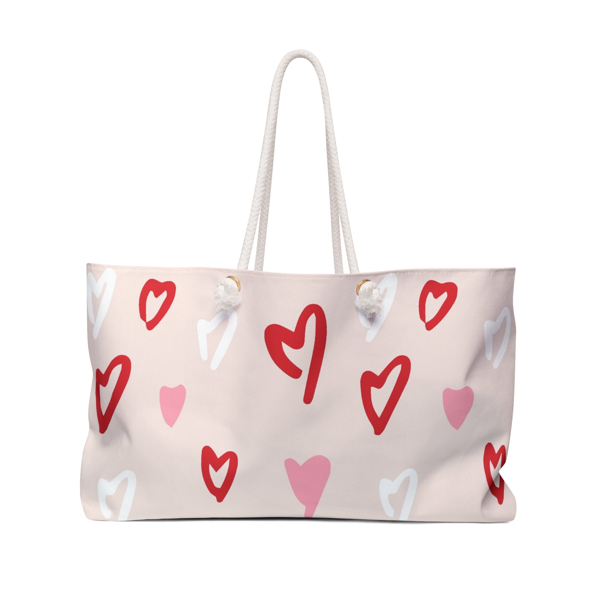 Heart Pattern Weekender Bag – Pink & Red Valentine Travel Tote