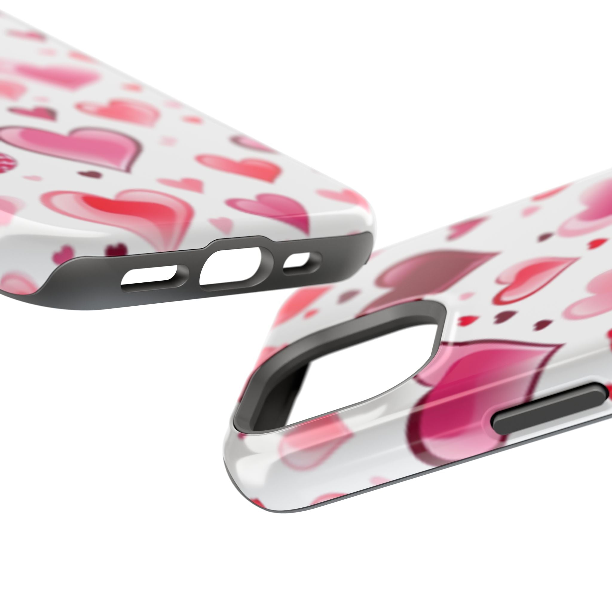 Heart Pattern Magnetic Impact Phone Case Fits iPhone 13-17— Pink & Red Valentine's Protective Cover
