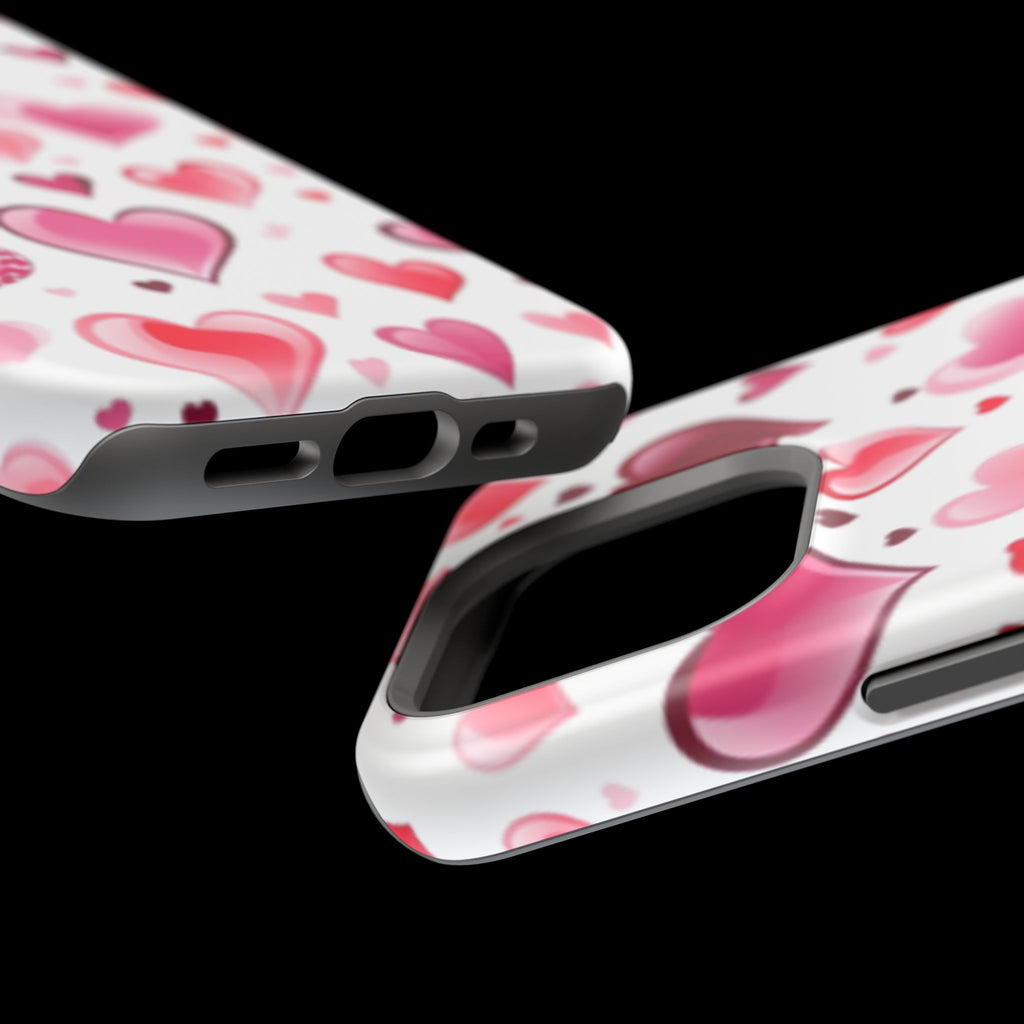 Heart Pattern Magnetic Impact Phone Case Fits iPhone 13-17— Pink & Red Valentine's Protective Cover