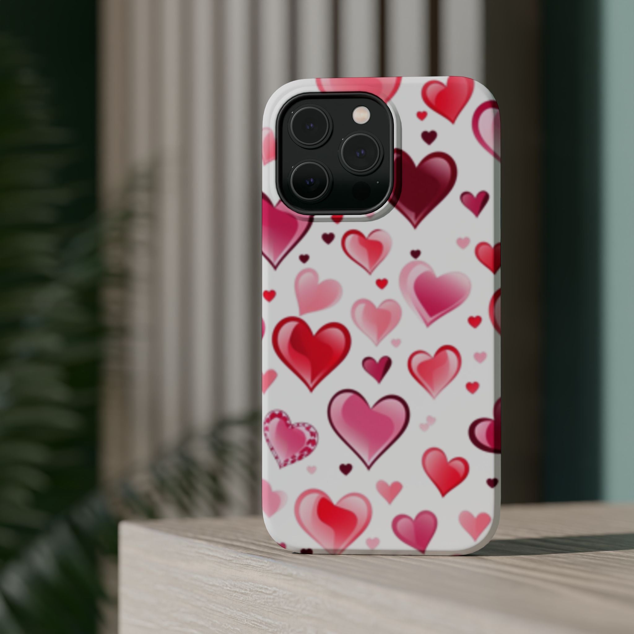 Heart Pattern Magnetic Impact Phone Case Fits iPhone 13-17— Pink & Red Valentine's Protective Cover