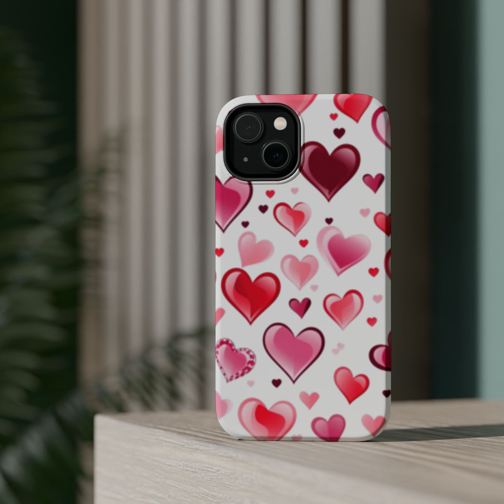 Heart Pattern Magnetic Impact Phone Case Fits iPhone 13-17— Pink & Red Valentine's Protective Cover
