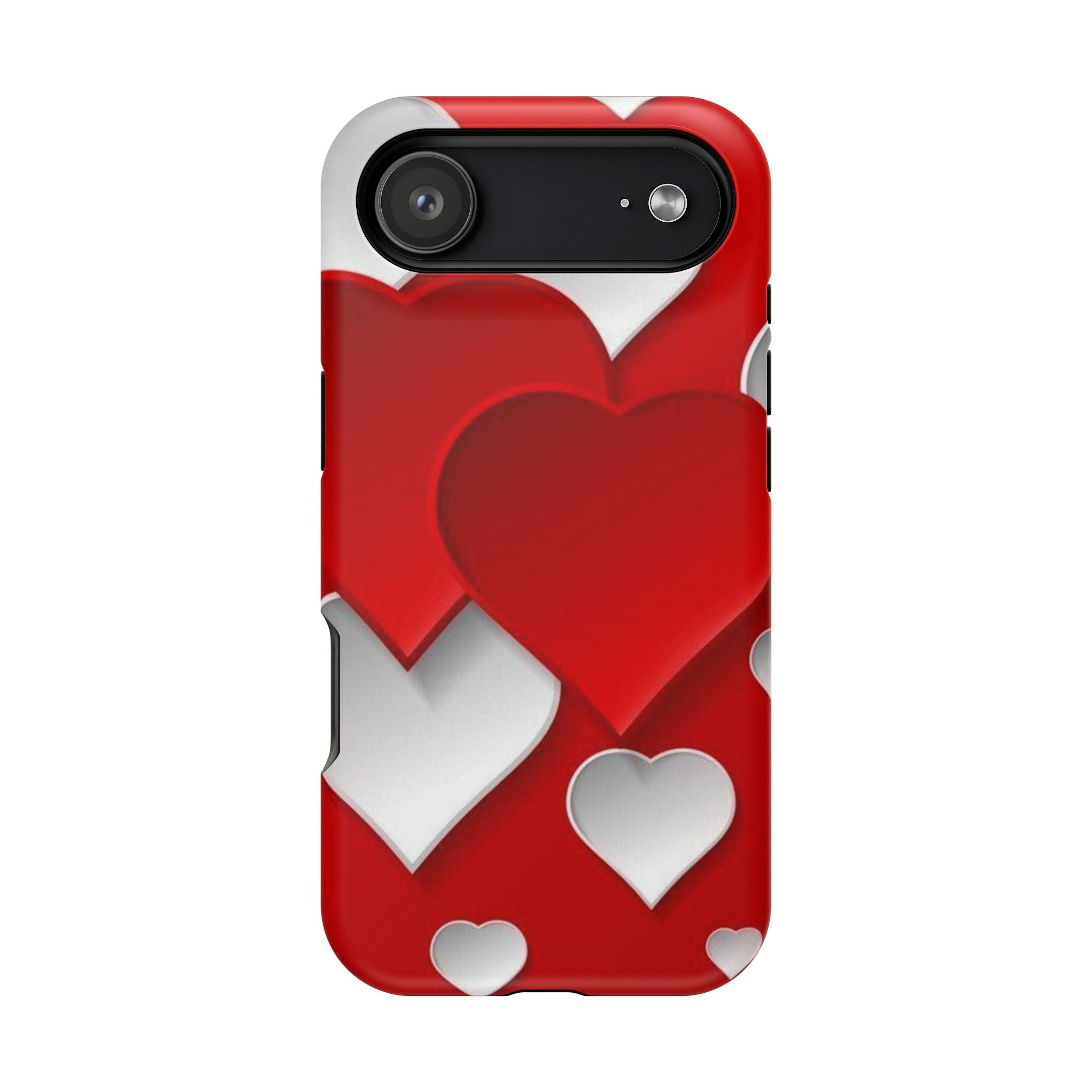 Shuffled Heart Pattern Magnetic Impact Phone Case Fits iPhone 13-17— Pink & Red Valentine's Protective Cover
