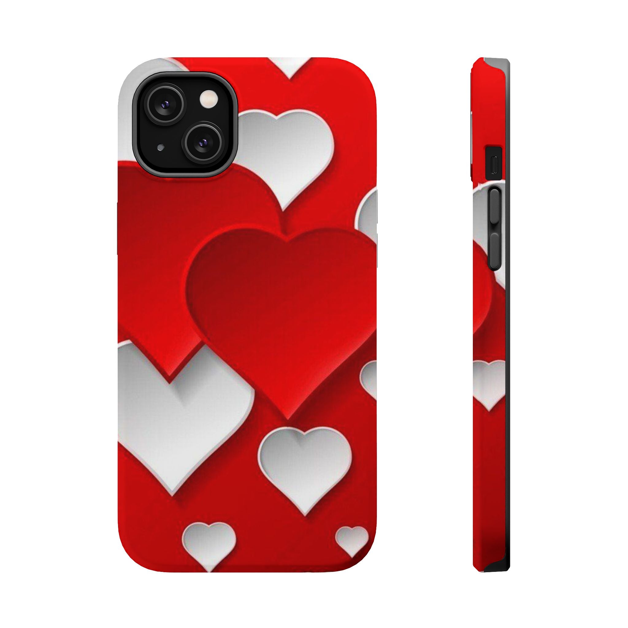Shuffled Heart Pattern Magnetic Impact Phone Case Fits iPhone 13-17— Pink & Red Valentine's Protective Cover