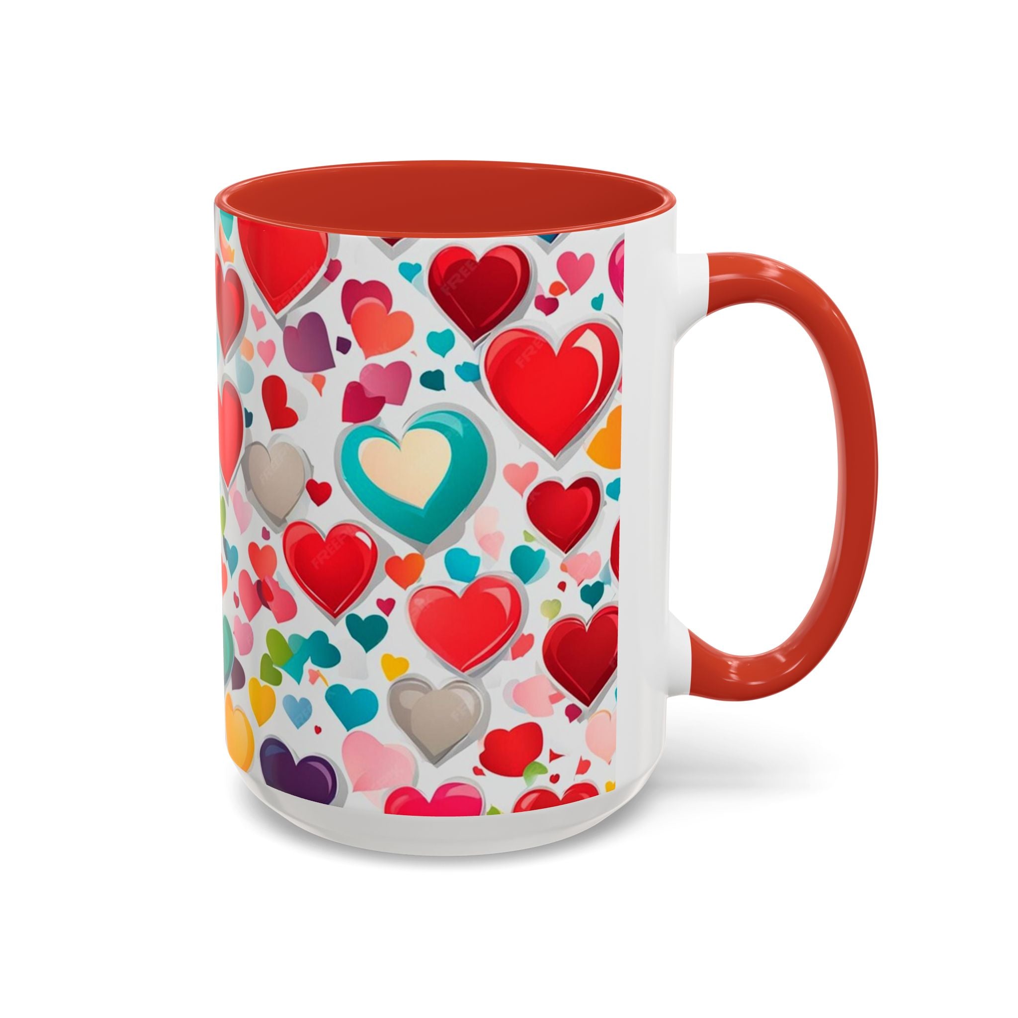 Colorful Heart Accent Coffee Mug – Valentine’s Day Love Gift (11/15 oz)