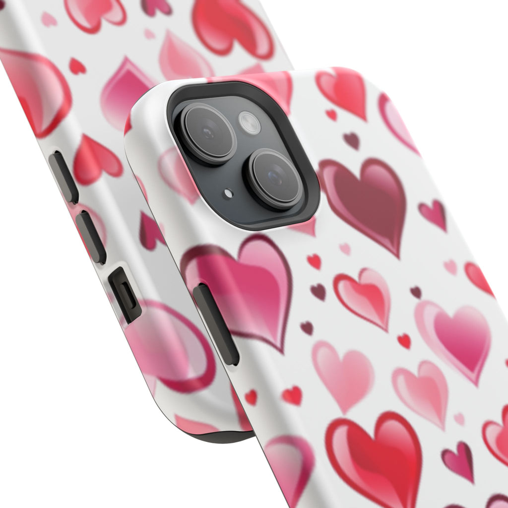 Heart Pattern Magnetic Impact Phone Case Fits iPhone 13-17— Pink & Red Valentine's Protective Cover