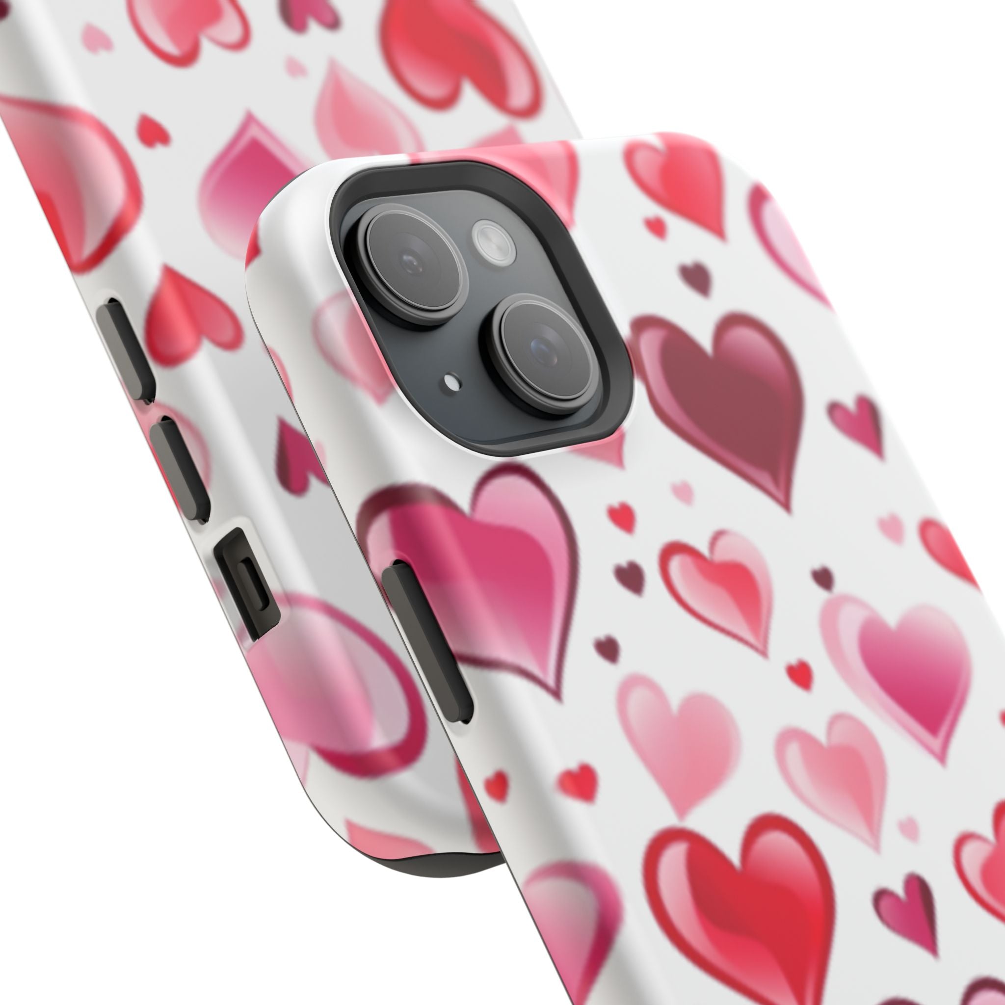 Heart Pattern Magnetic Impact Phone Case Fits iPhone 13-17— Pink & Red Valentine's Protective Cover