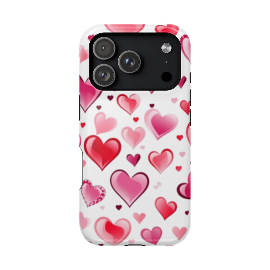 Heart Pattern Magnetic Impact Phone Case Fits iPhone 13-17— Pink & Red Valentine's Protective Cover