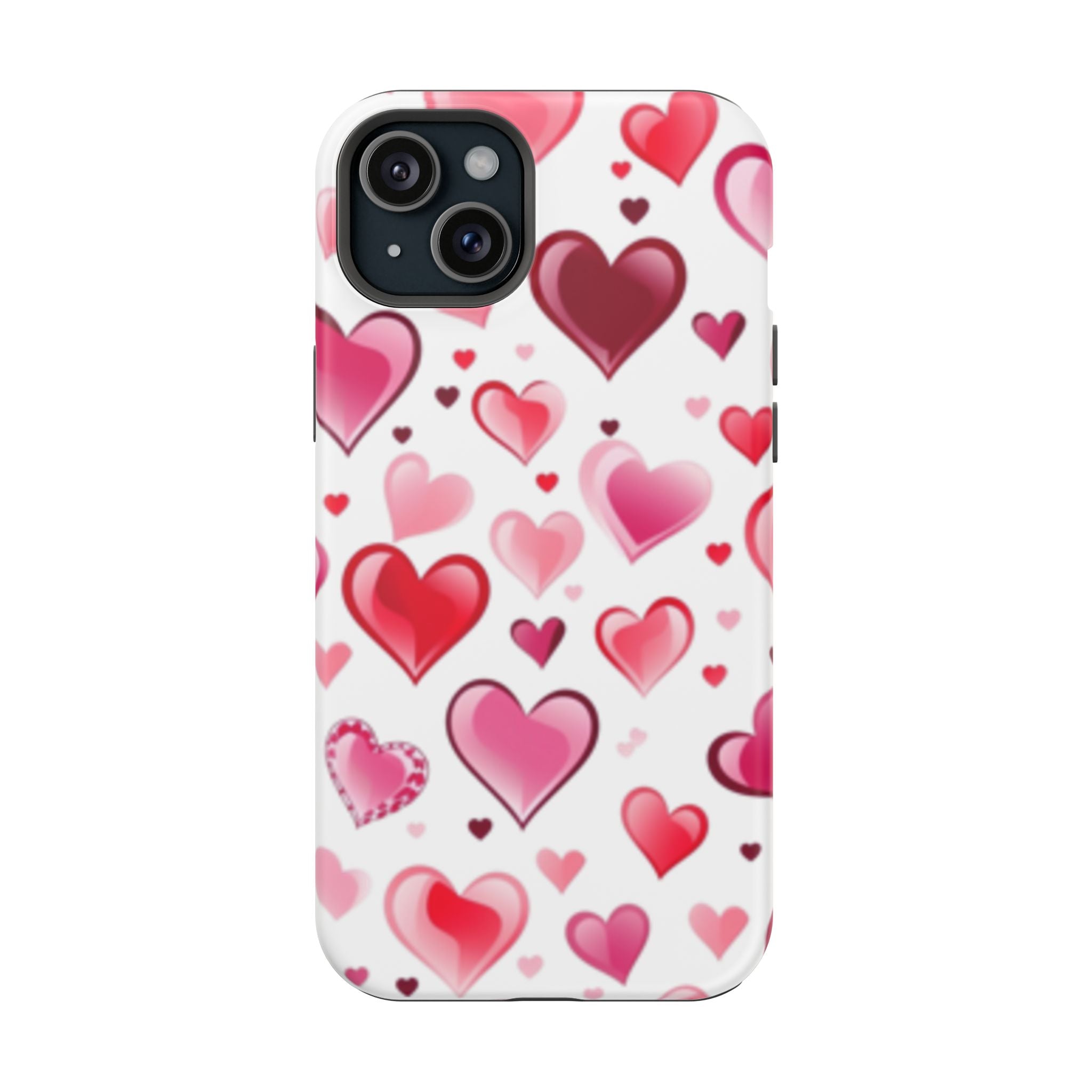 Heart Pattern Magnetic Impact Phone Case Fits iPhone 13-17— Pink & Red Valentine's Protective Cover