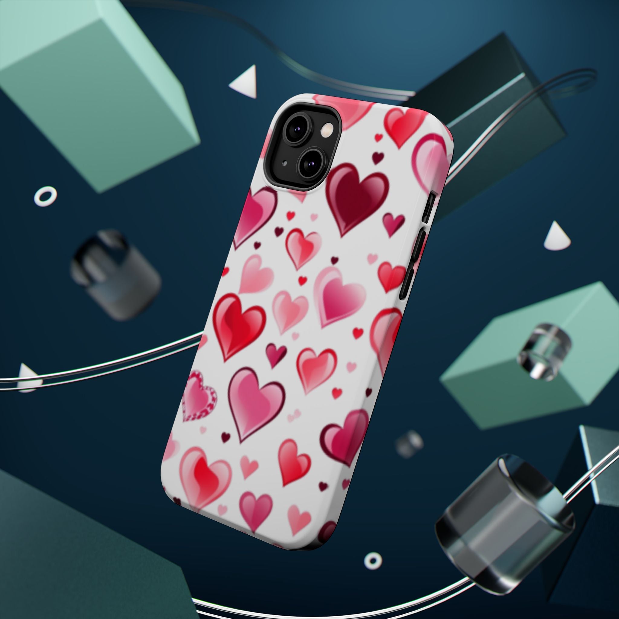 Heart Pattern Magnetic Impact Phone Case Fits iPhone 13-17— Pink & Red Valentine's Protective Cover