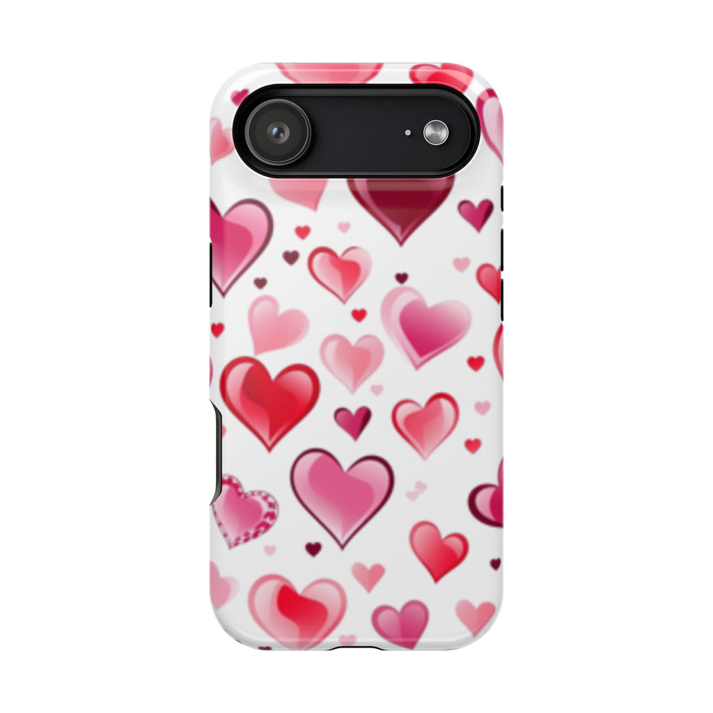 Heart Pattern Magnetic Impact Phone Case Fits iPhone 13-17— Pink & Red Valentine's Protective Cover