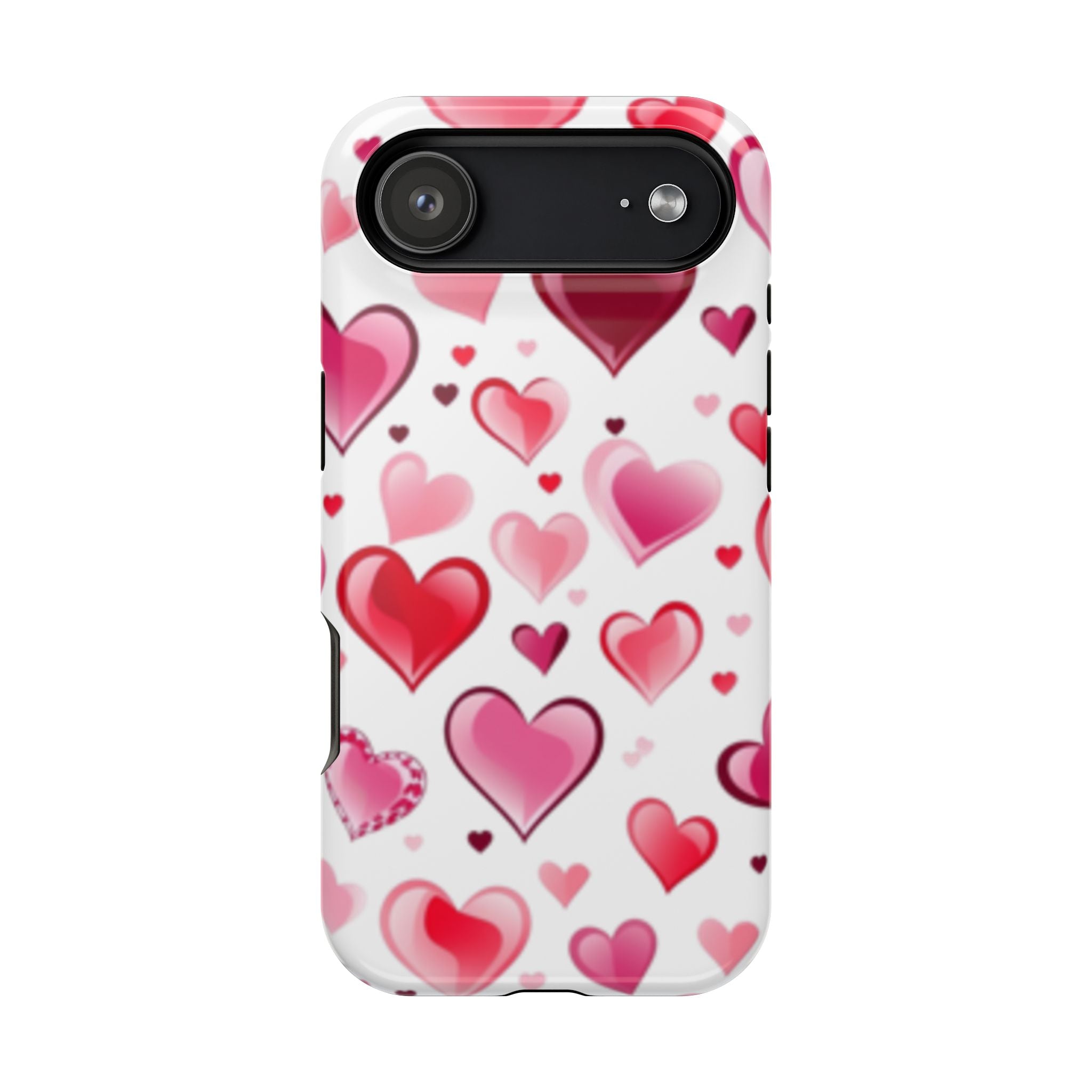 Heart Pattern Magnetic Impact Phone Case Fits iPhone 13-17— Pink & Red Valentine's Protective Cover