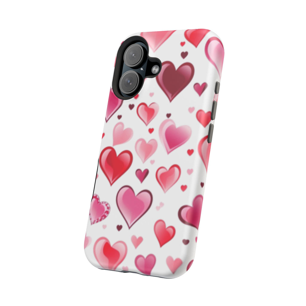 Heart Pattern Magnetic Impact Phone Case Fits iPhone 13-17— Pink & Red Valentine's Protective Cover