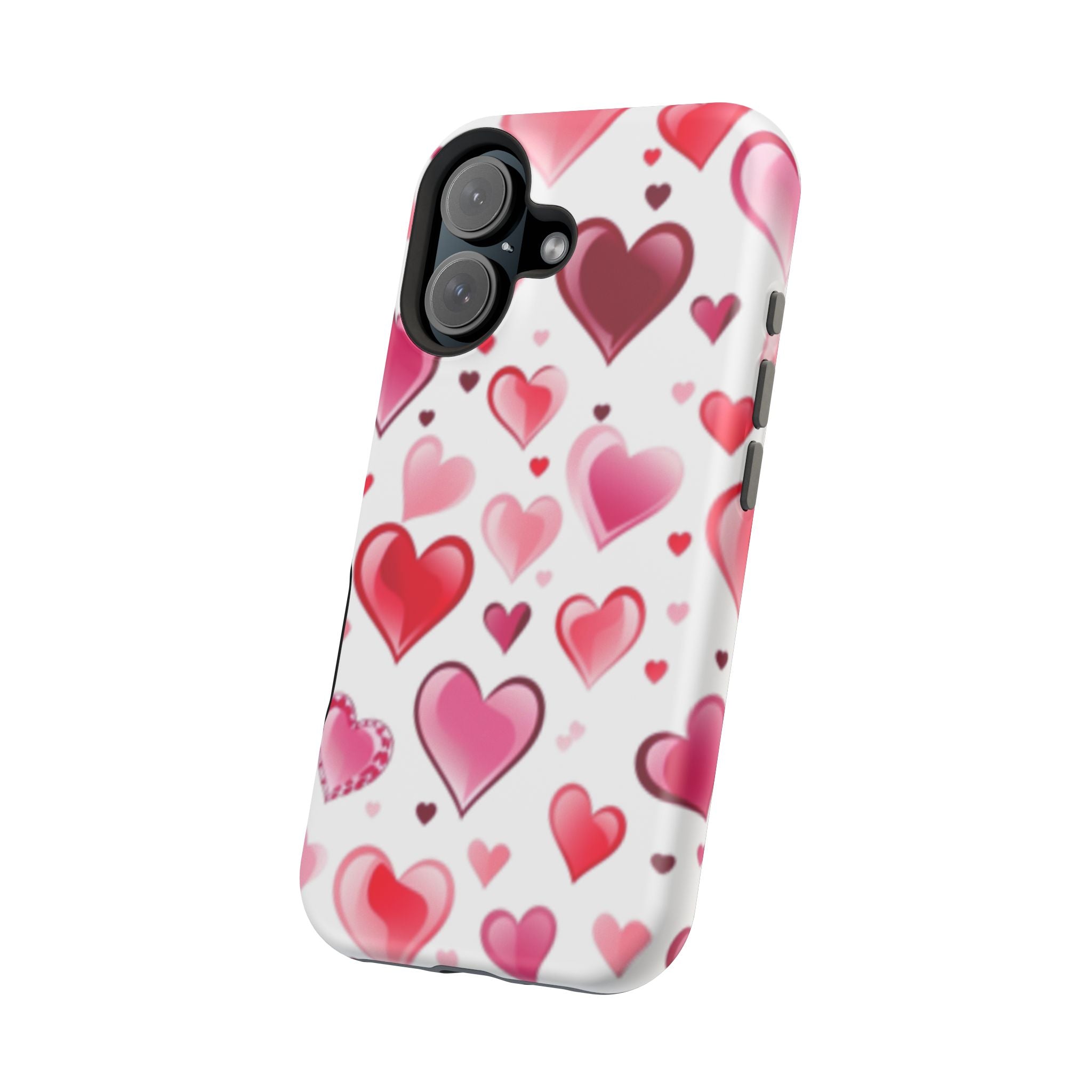 Heart Pattern Magnetic Impact Phone Case Fits iPhone 13-17— Pink & Red Valentine's Protective Cover