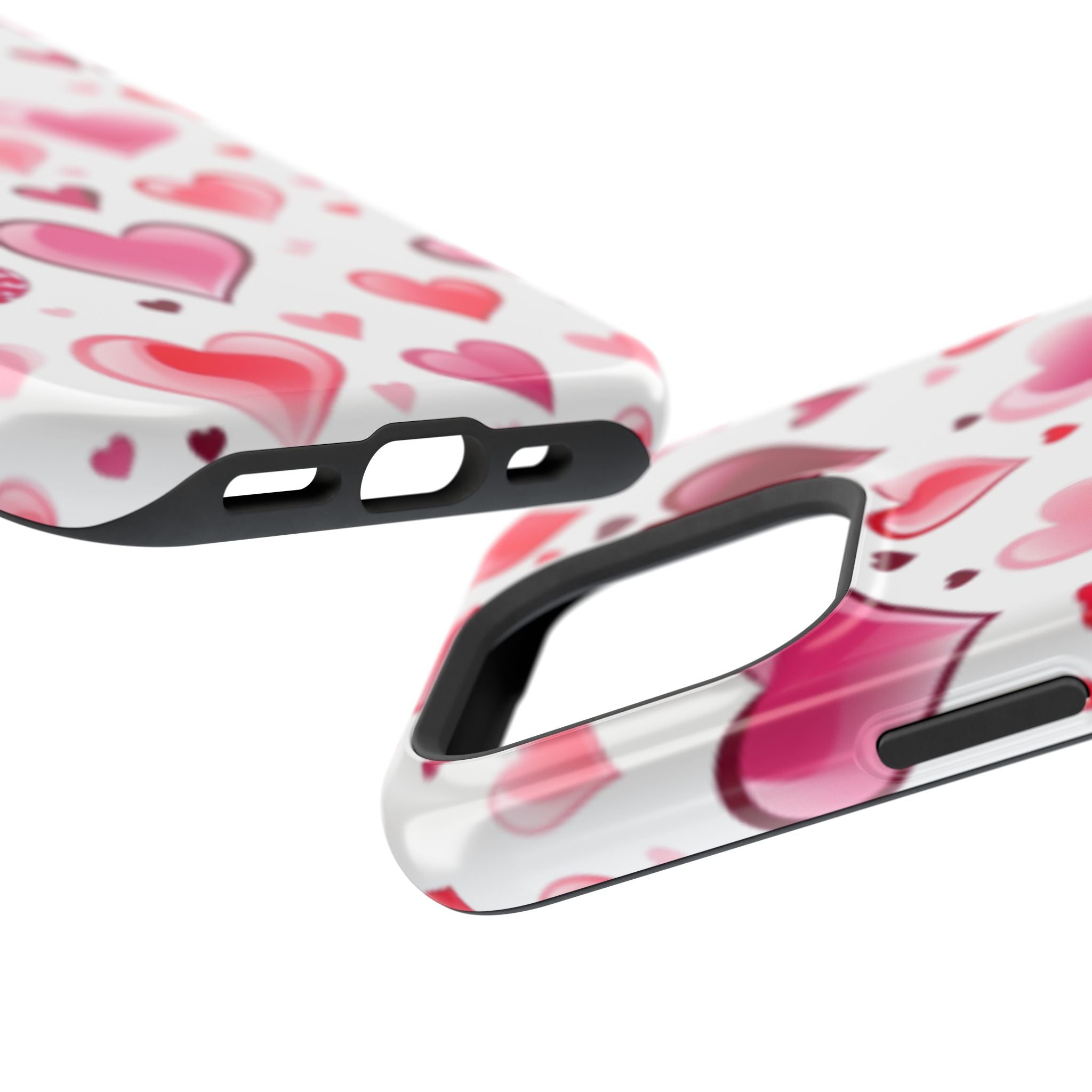 Heart Pattern Magnetic Impact Phone Case Fits iPhone 13-17— Pink & Red Valentine's Protective Cover