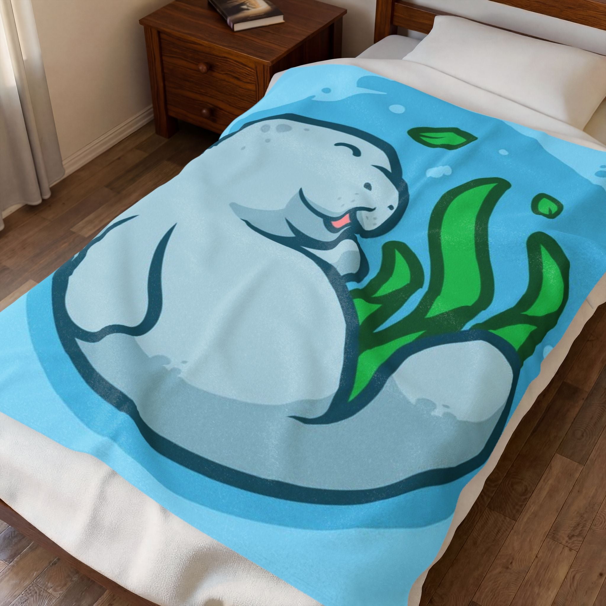 Manatee Plush Velveteen Blanket – Cute Sea Cow Throw for Kids & Ocean Lovers - 3 sizes