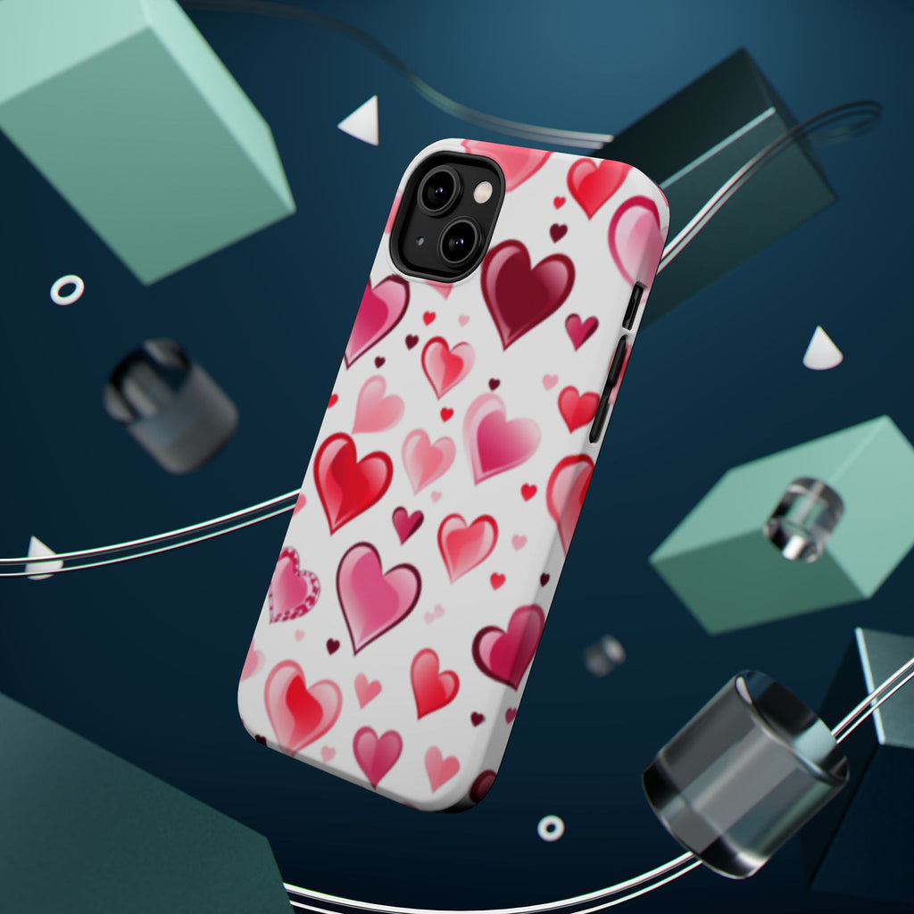 Heart Pattern Magnetic Impact Phone Case Fits iPhone 13-17— Pink & Red Valentine's Protective Cover