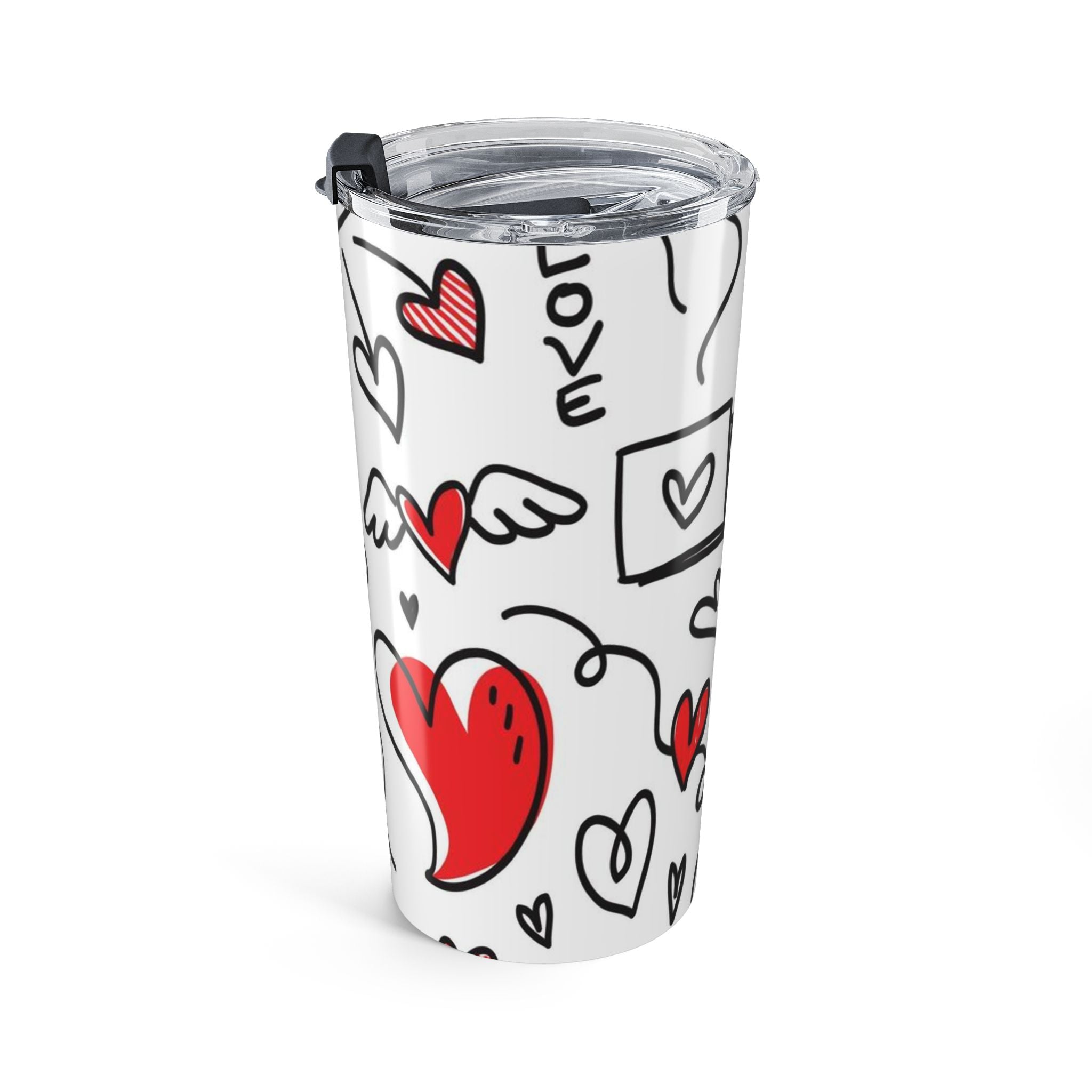 20oz Simple Heart Drawing Pattern Tumbler – Red and Black Travel Cup