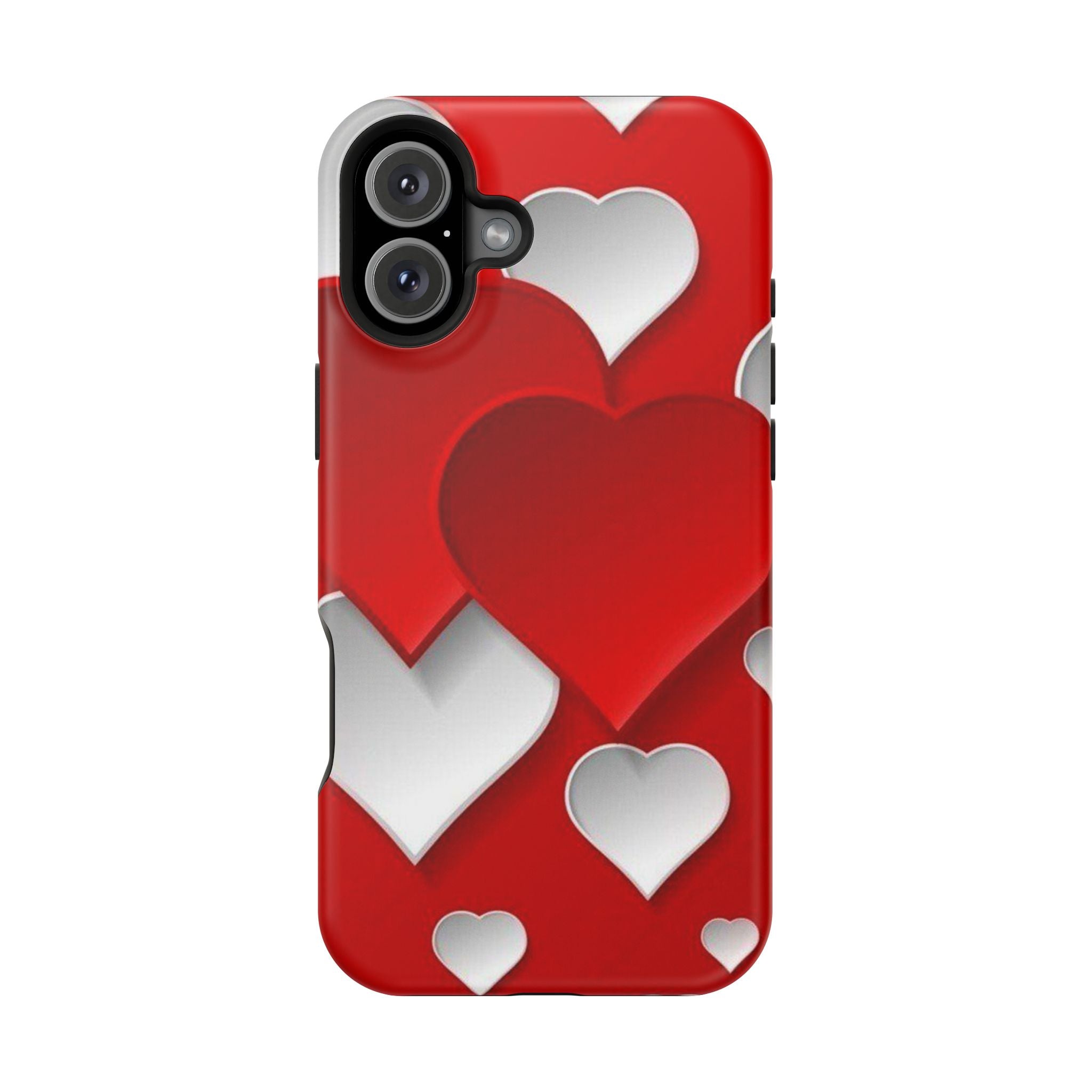 Shuffled Heart Pattern Magnetic Impact Phone Case Fits iPhone 13-17— Pink & Red Valentine's Protective Cover