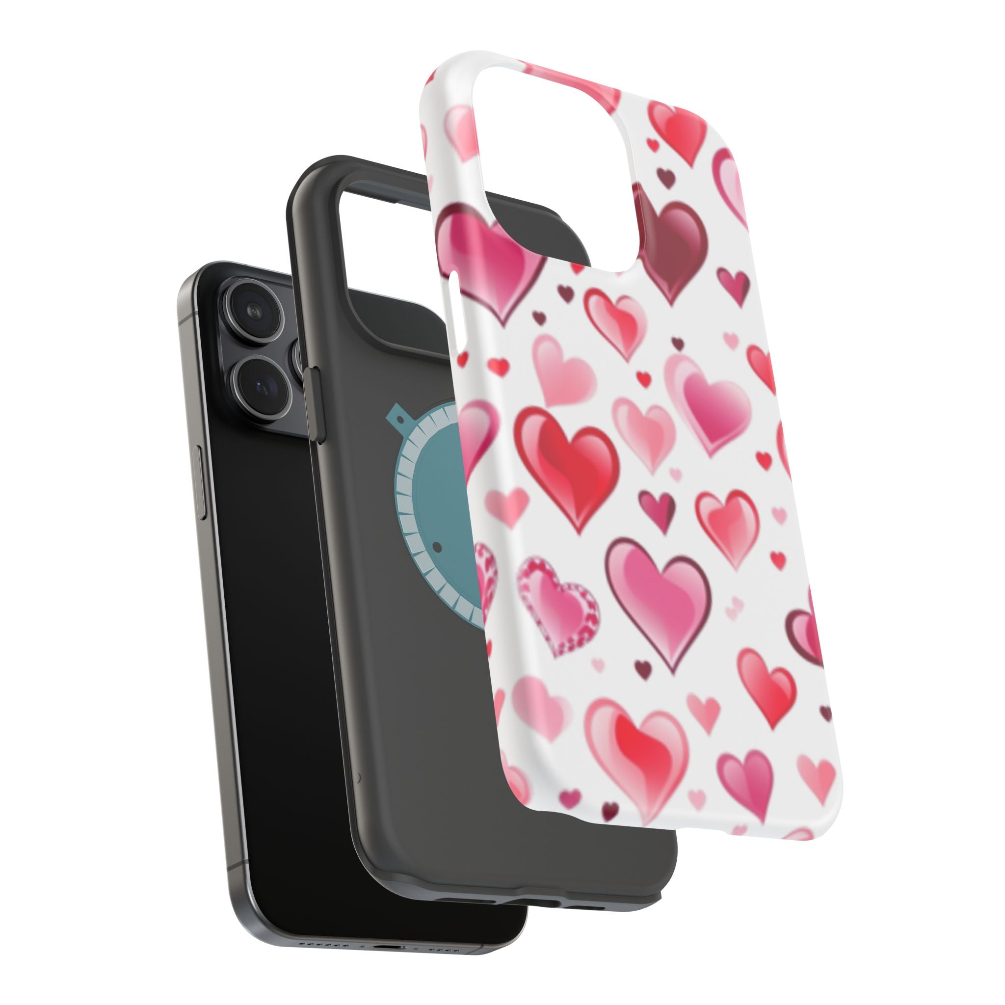 Heart Pattern Magnetic Impact Phone Case Fits iPhone 13-17— Pink & Red Valentine's Protective Cover