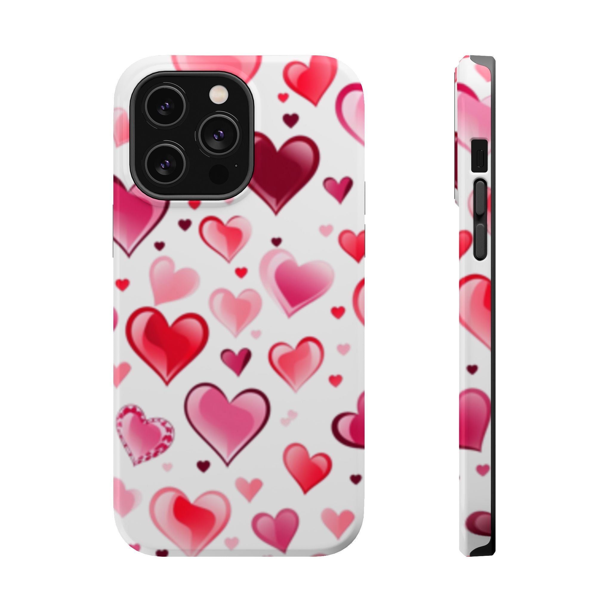 Heart Pattern Magnetic Impact Phone Case Fits iPhone 13-17— Pink & Red Valentine's Protective Cover