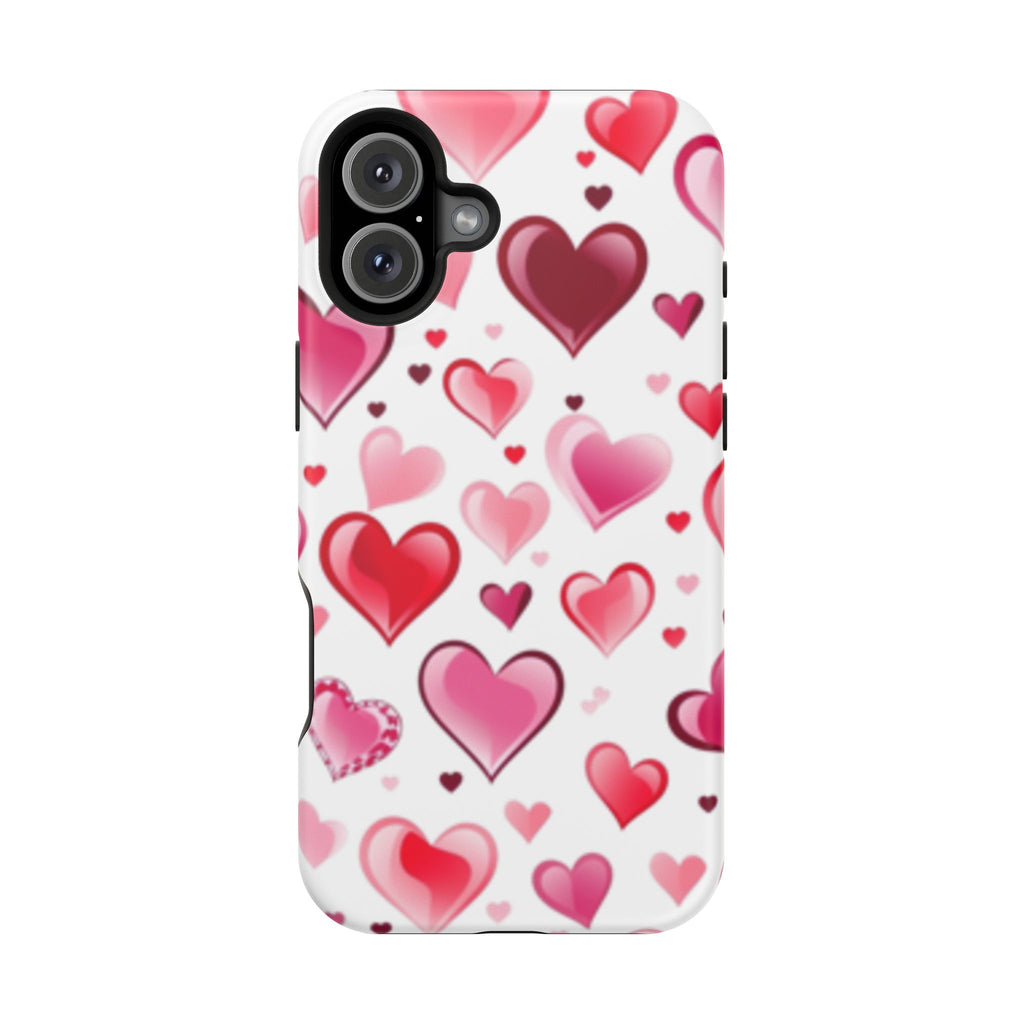 Heart Pattern Magnetic Impact Phone Case Fits iPhone 13-17— Pink & Red Valentine's Protective Cover
