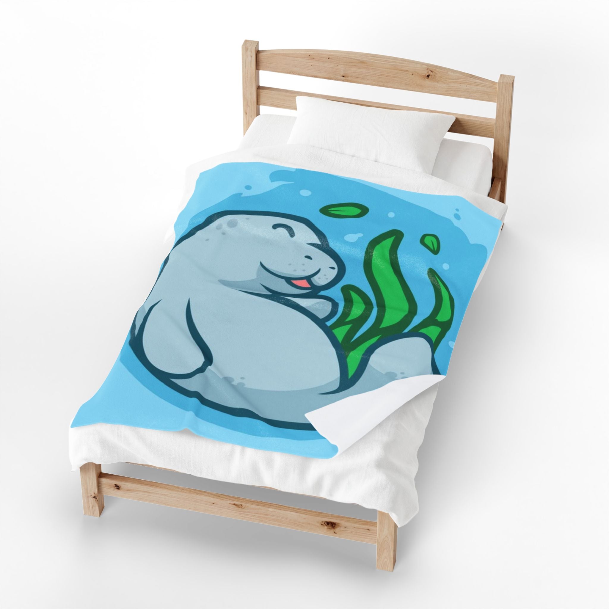Manatee Plush Velveteen Blanket – Cute Sea Cow Throw for Kids & Ocean Lovers - 3 sizes