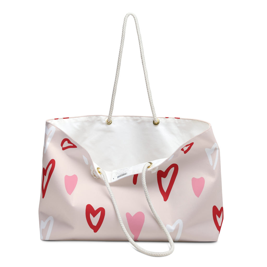 Heart Pattern Weekender Bag — Valentine Pink Travel Tote