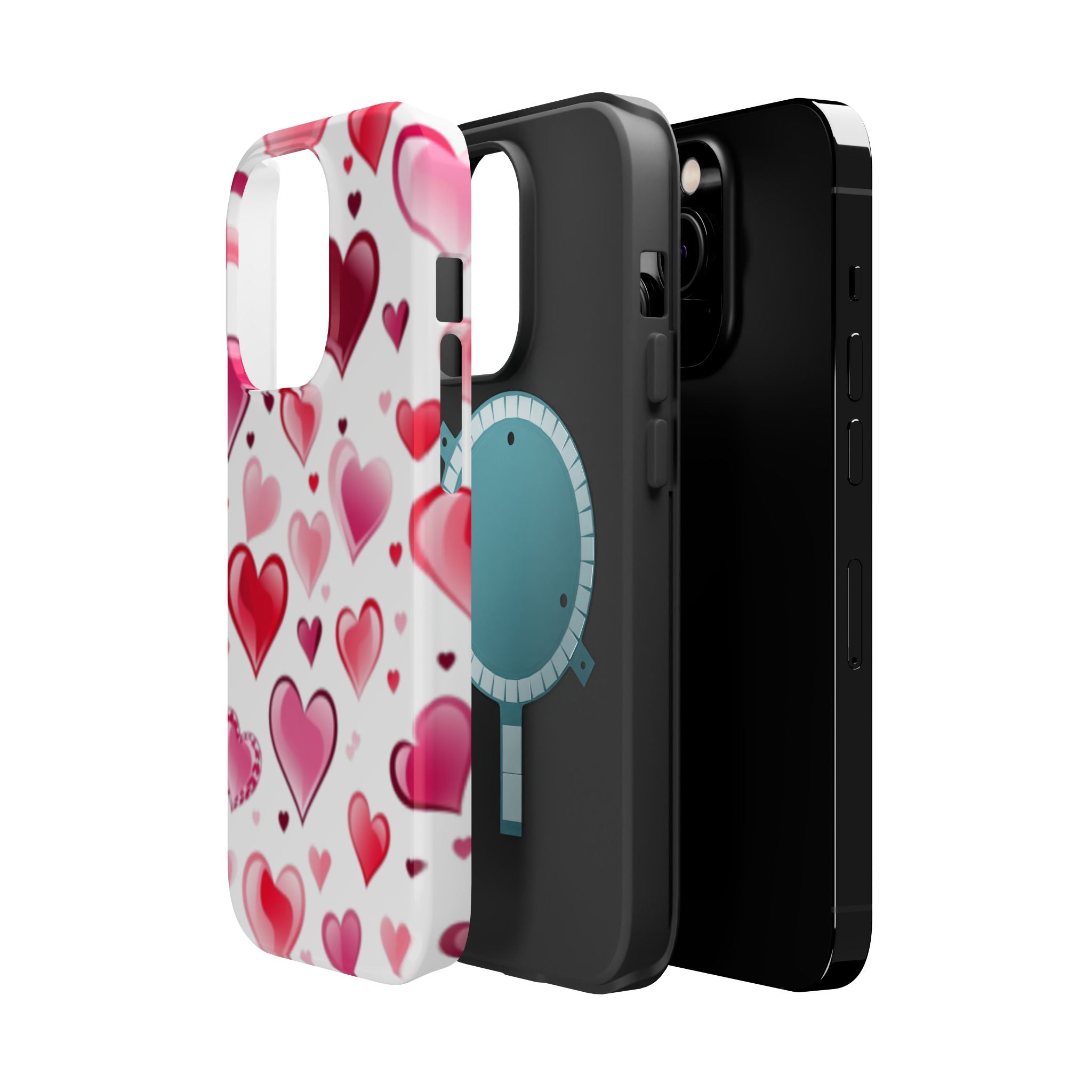 Heart Pattern Magnetic Impact Phone Case Fits iPhone 13-17— Pink & Red Valentine's Protective Cover