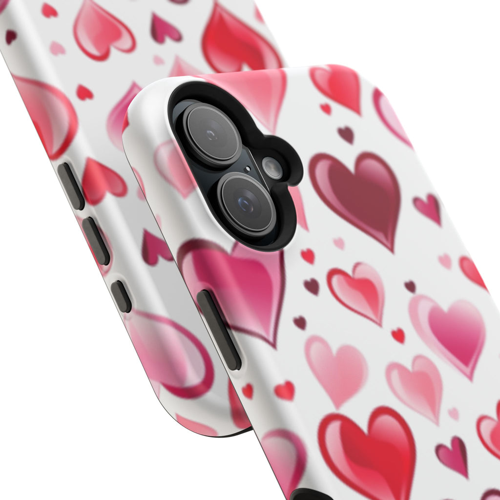 Heart Pattern Magnetic Impact Phone Case Fits iPhone 13-17— Pink & Red Valentine's Protective Cover